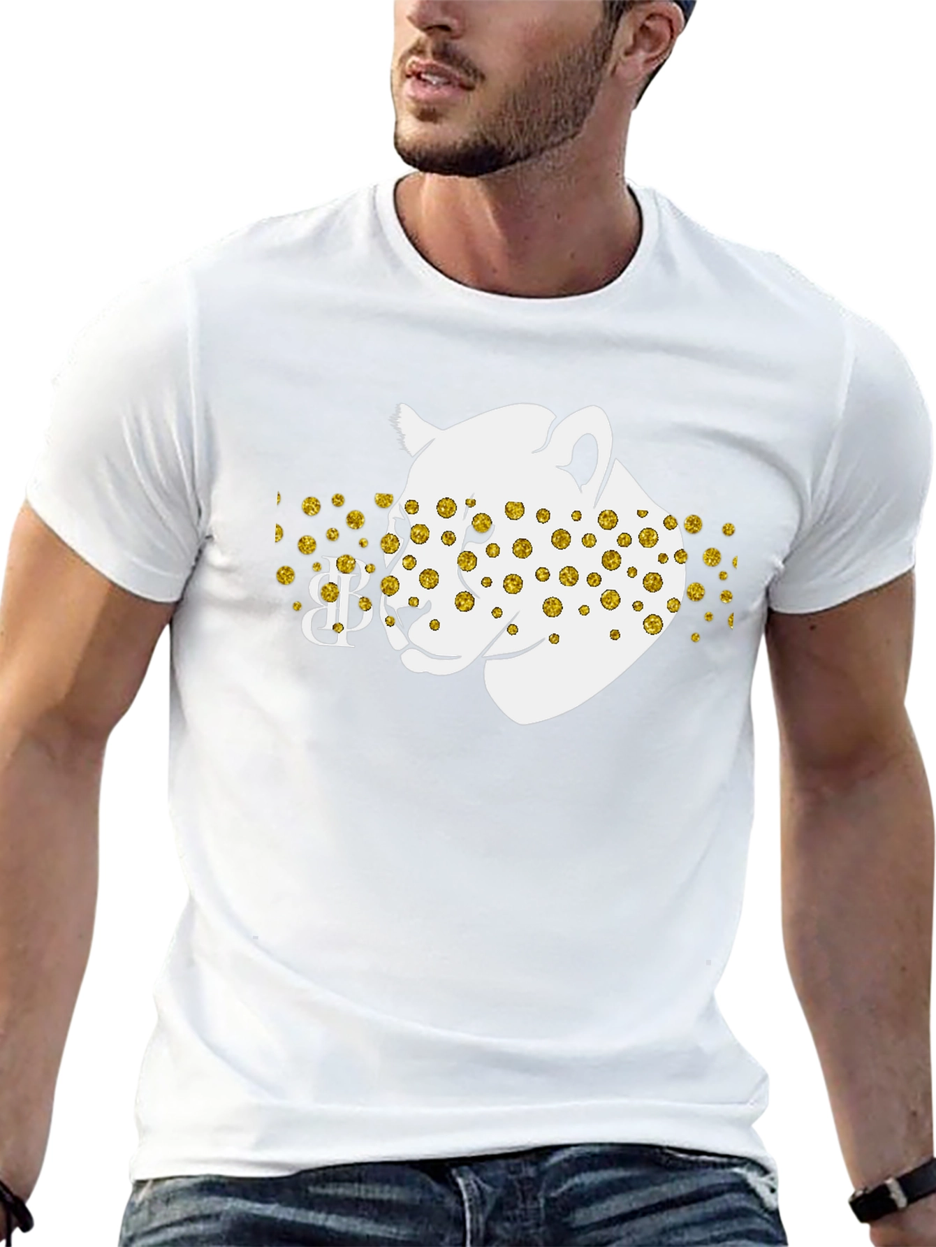 Black Tee with Leopard Print Design