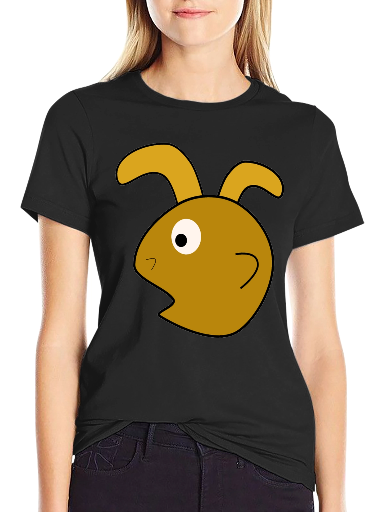 Funny Rabbit Graphic Black T-Shirt