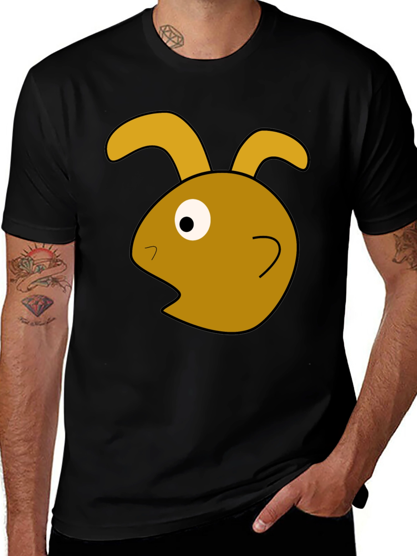 Funny Rabbit Graphic Black T-Shirt