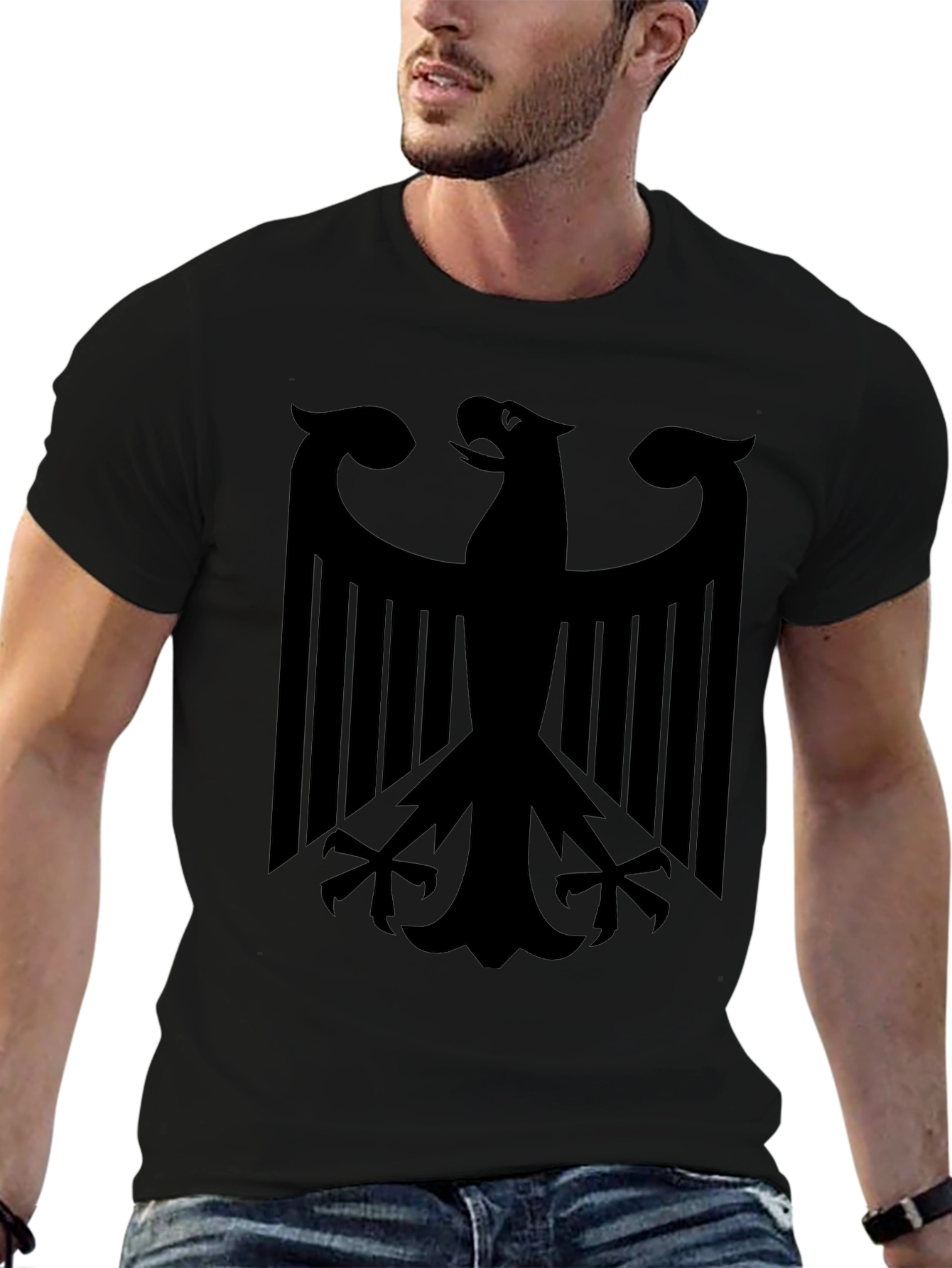 Mens Black T-Shirt with Eagle Graphic