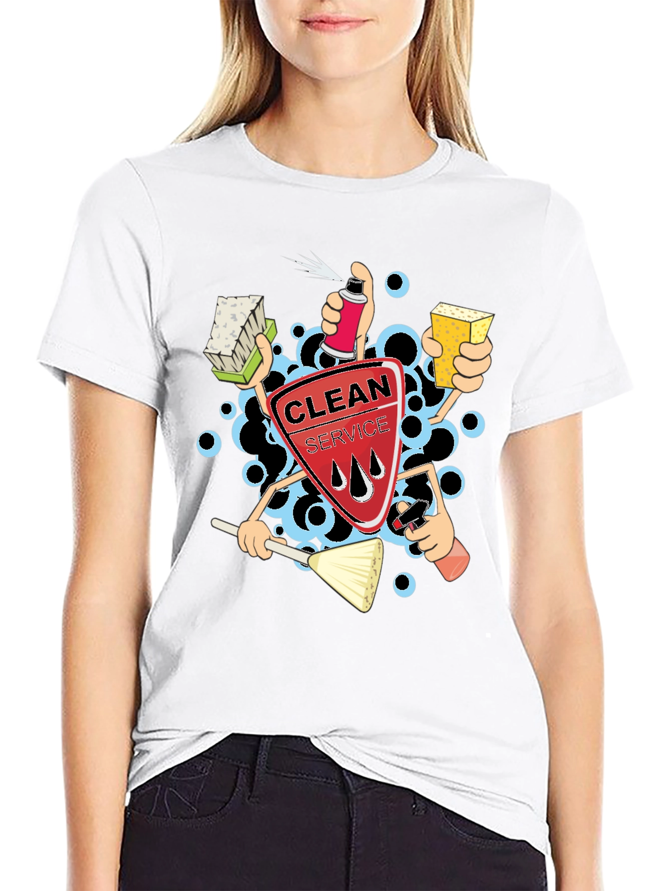 Clean Service Graphic T-Shirt - Black Crew Neck