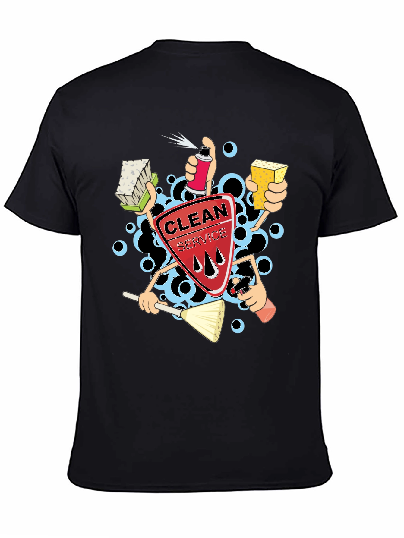 Clean Service Graphic T-Shirt - Black Crew Neck