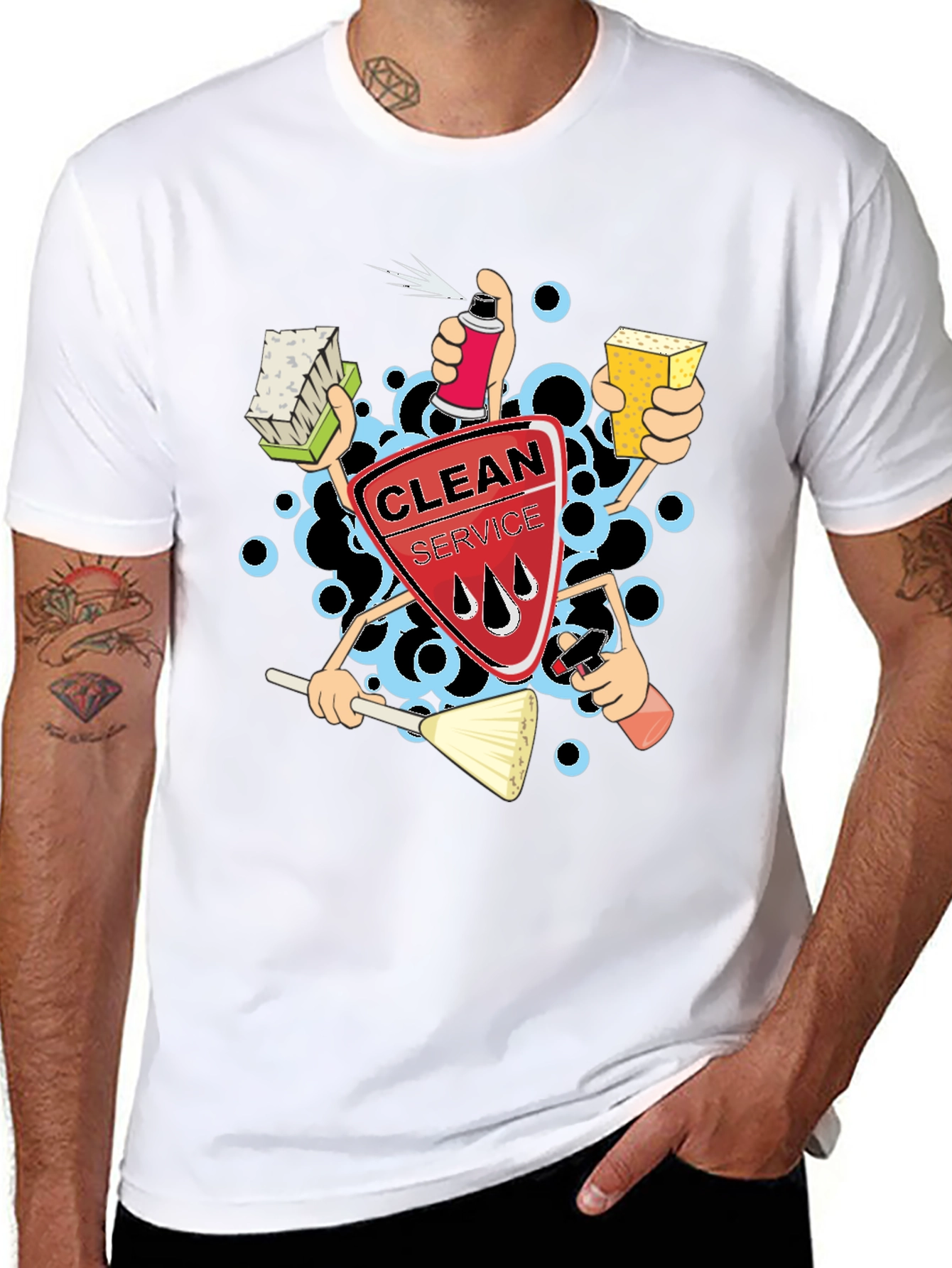 Clean Service Graphic T-Shirt - Black Crew Neck