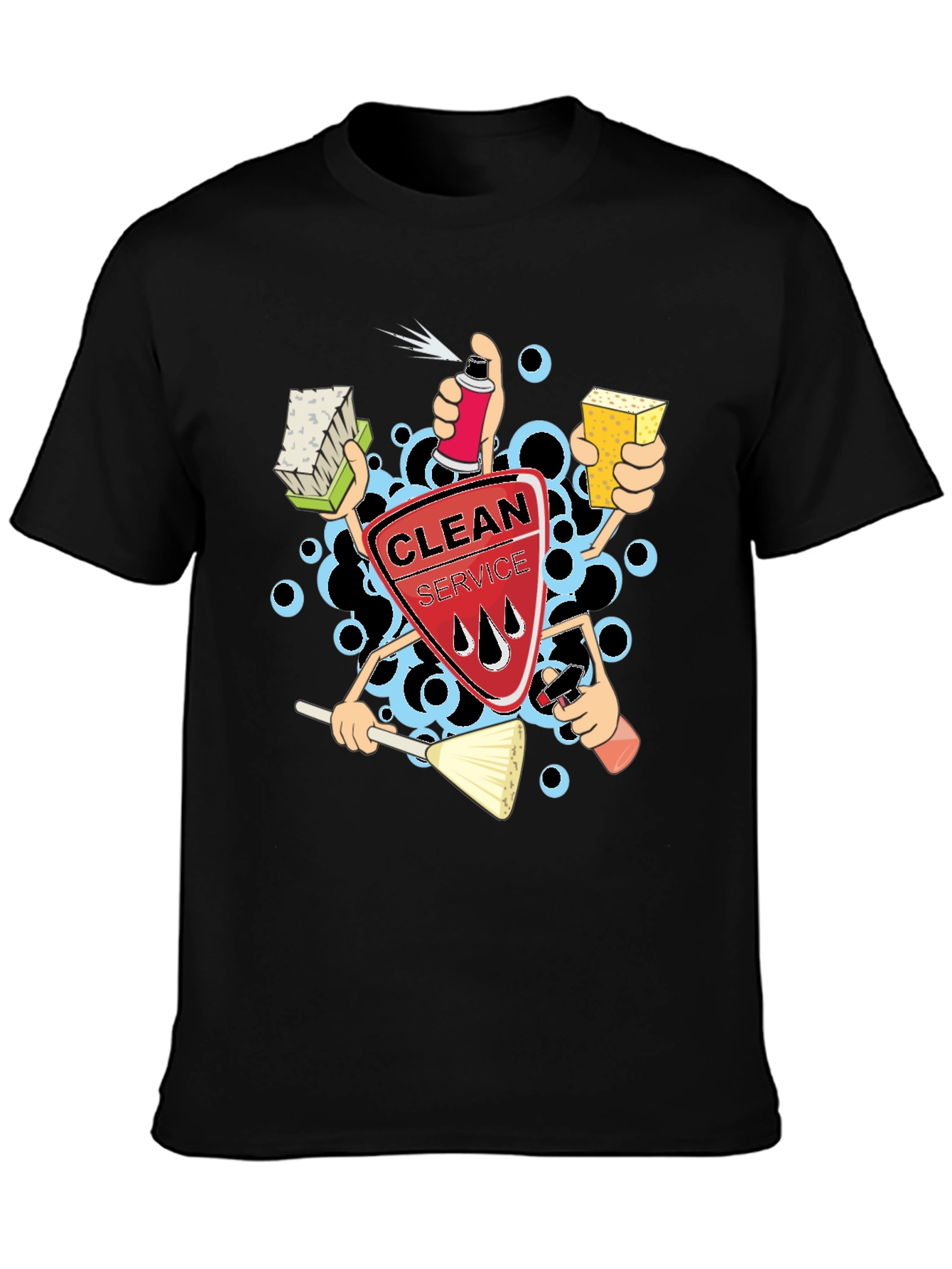 Clean Service Graphic T-Shirt - Black Crew Neck