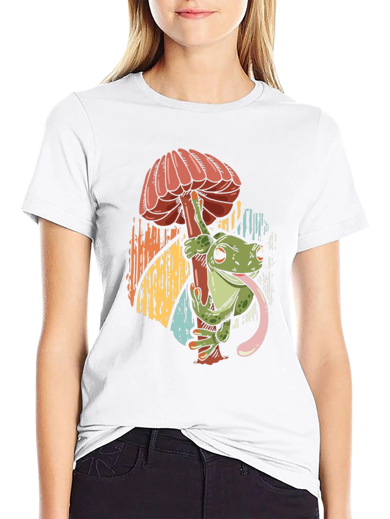 Frog on Mushroom Graphic Tee - Unique Design