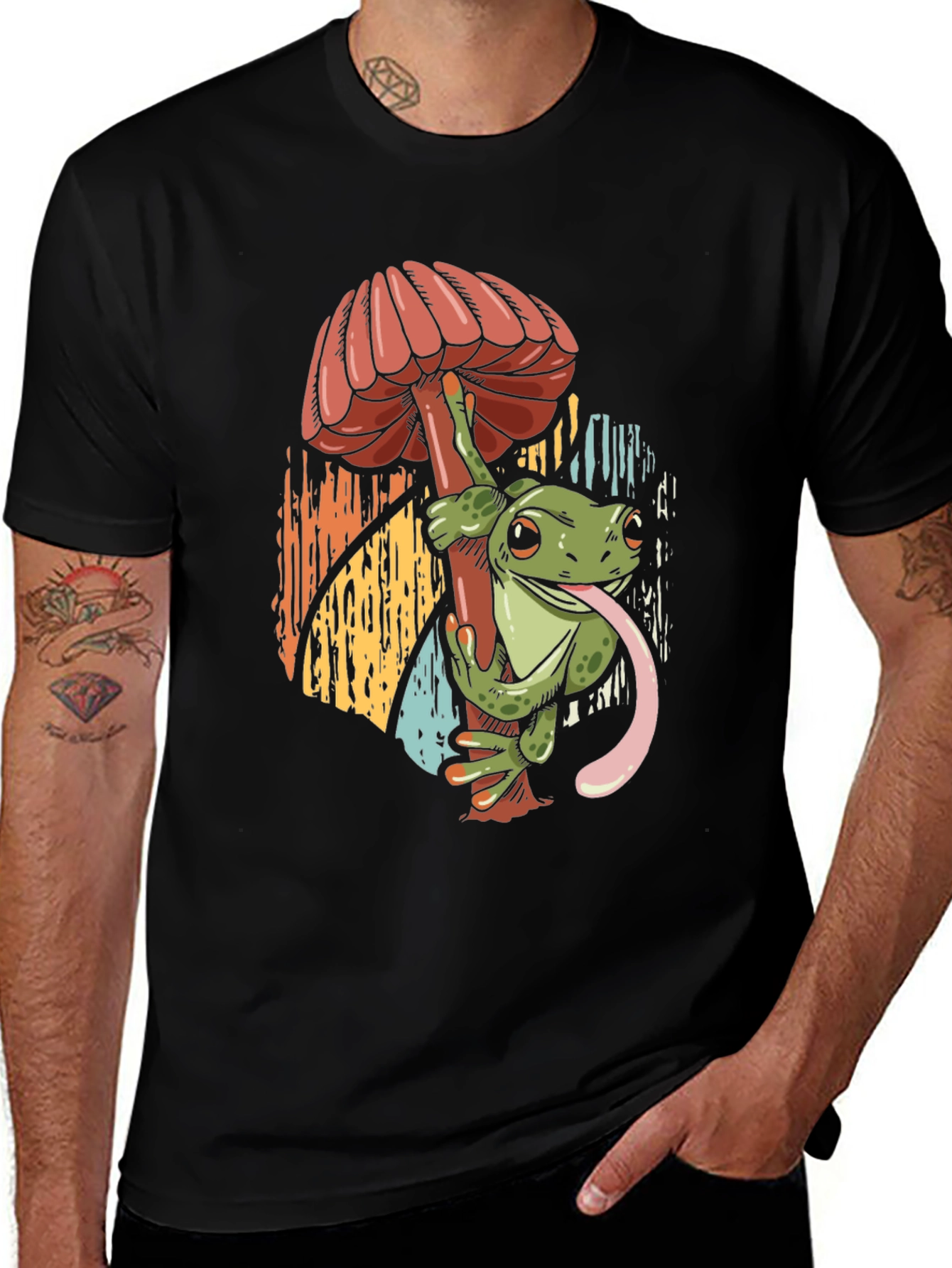 Frog on Mushroom Graphic Tee - Unique Design