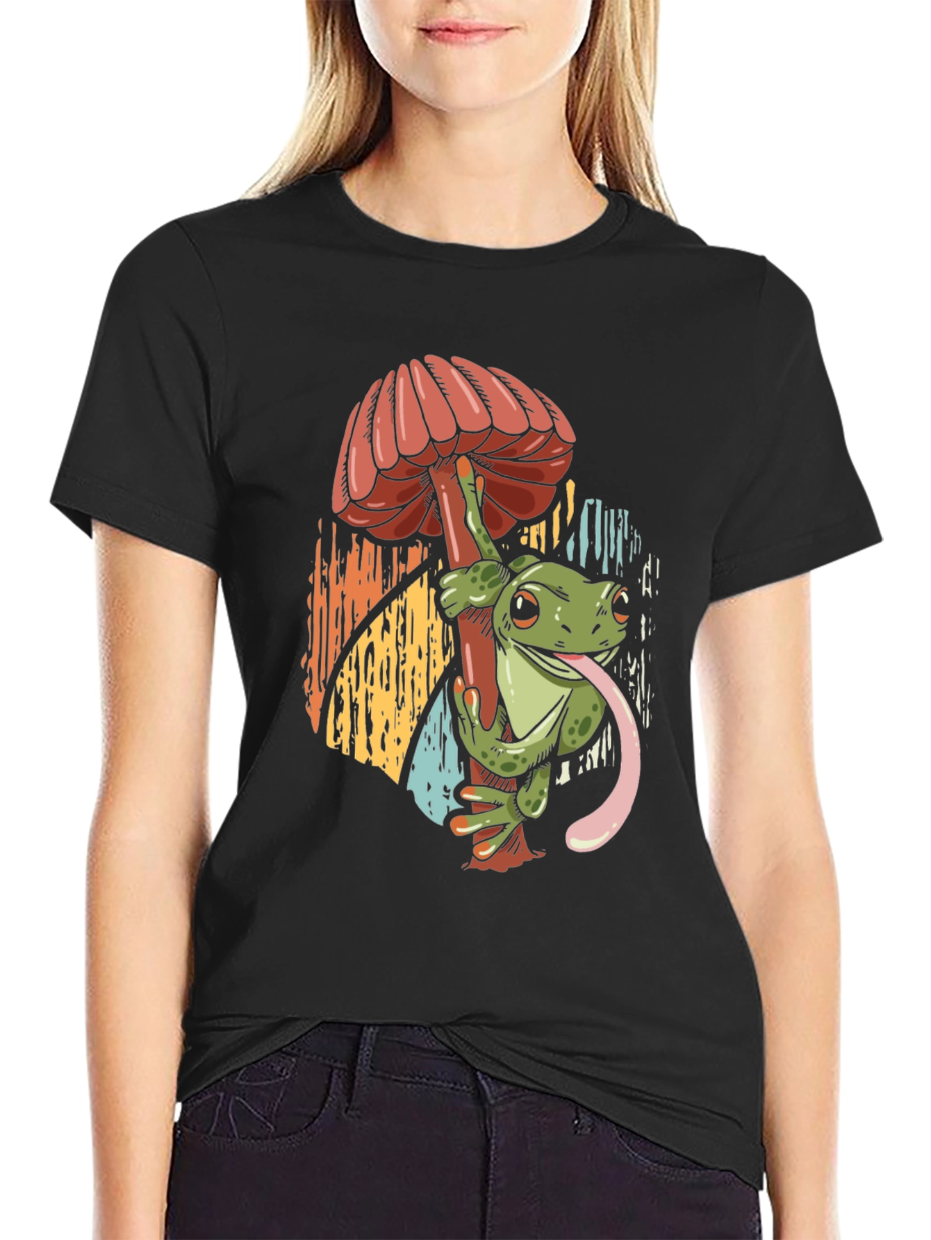 Frog on Mushroom Graphic Tee - Unique Design