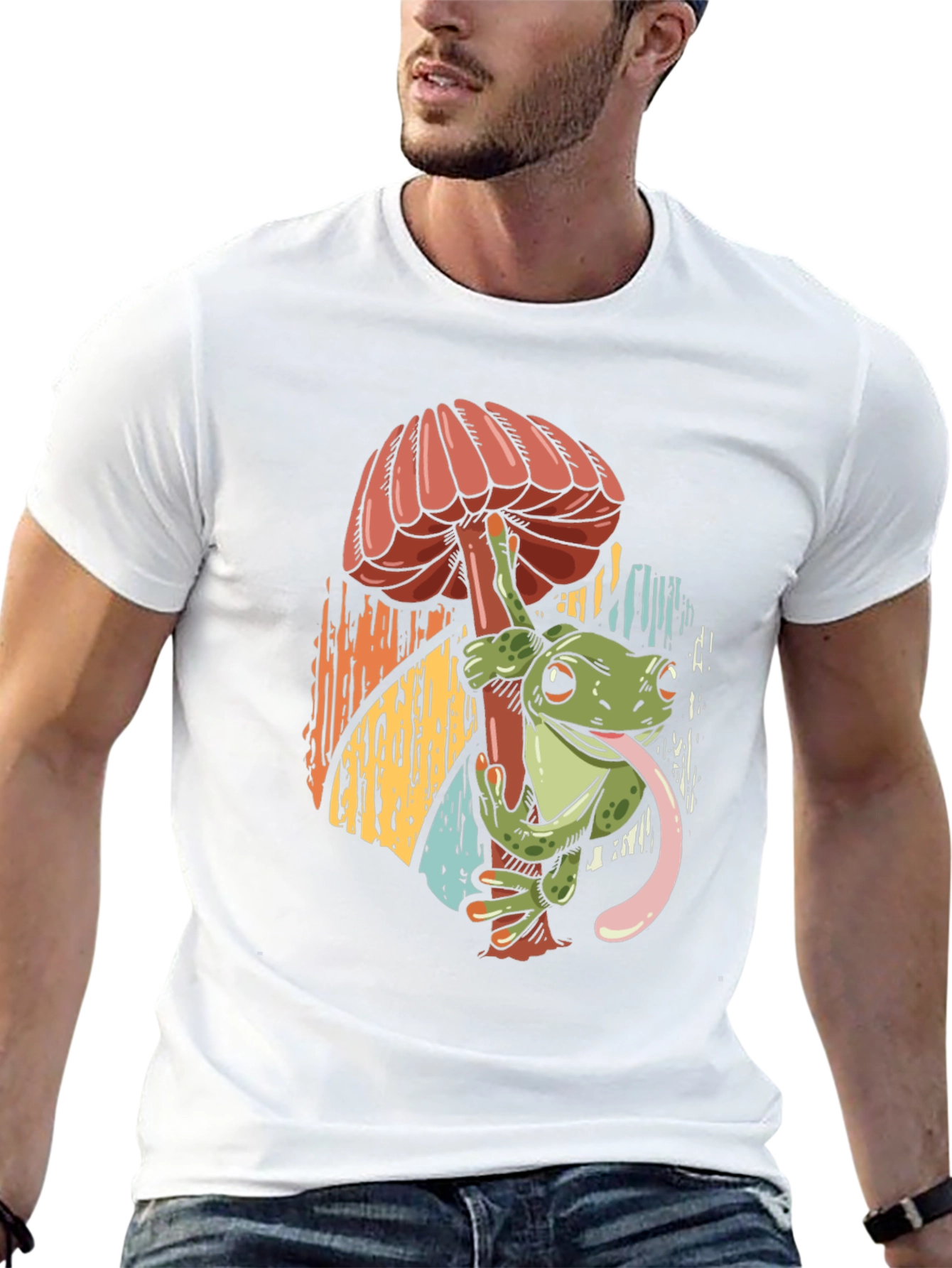 Frog on Mushroom Graphic Tee - Unique Design