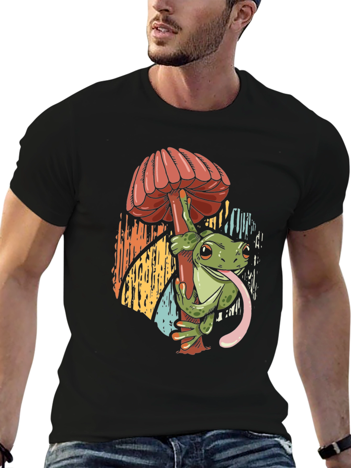 Frog on Mushroom Graphic Tee - Unique Design