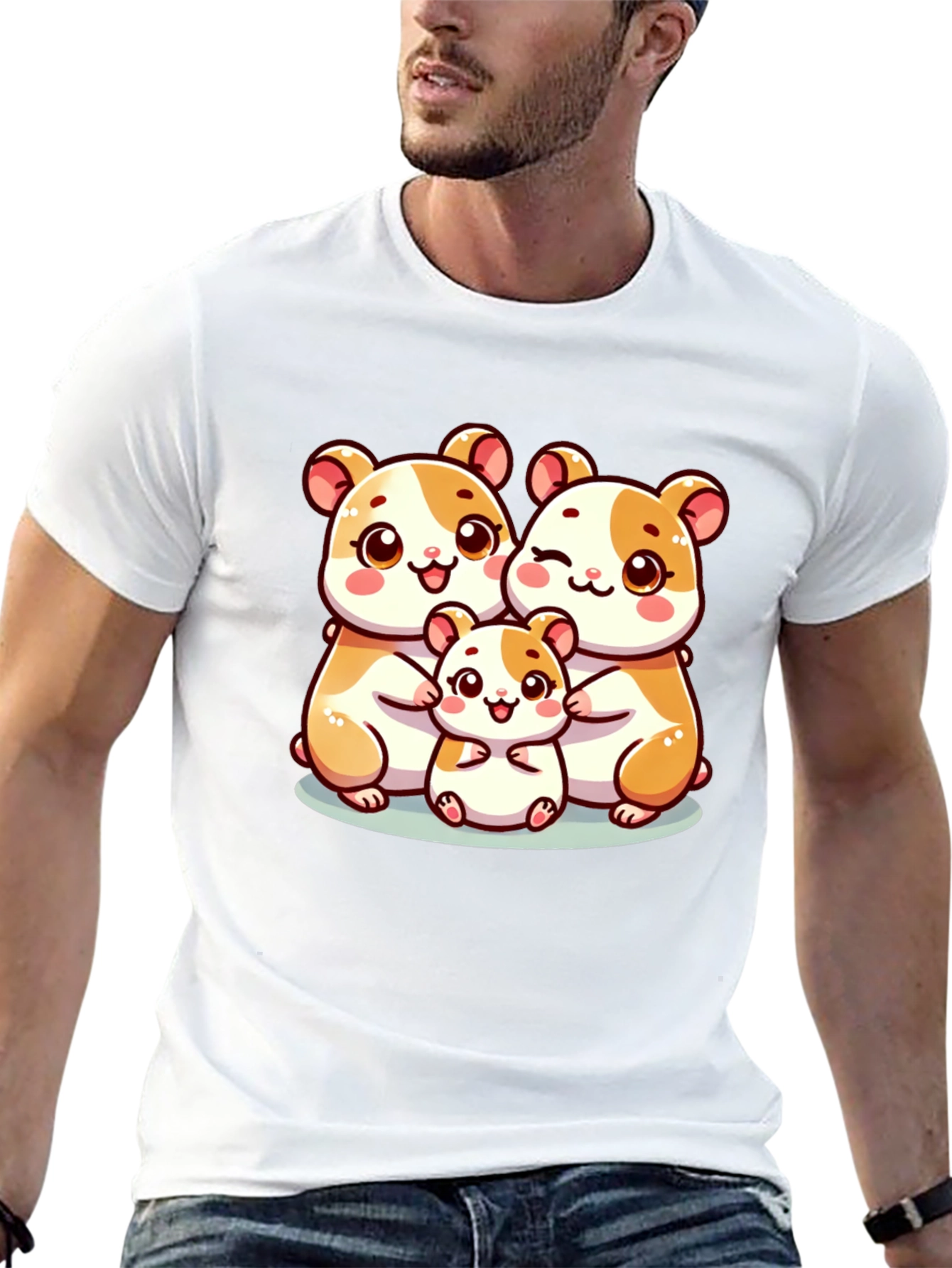 Cute Hamster Family Black T-Shirt