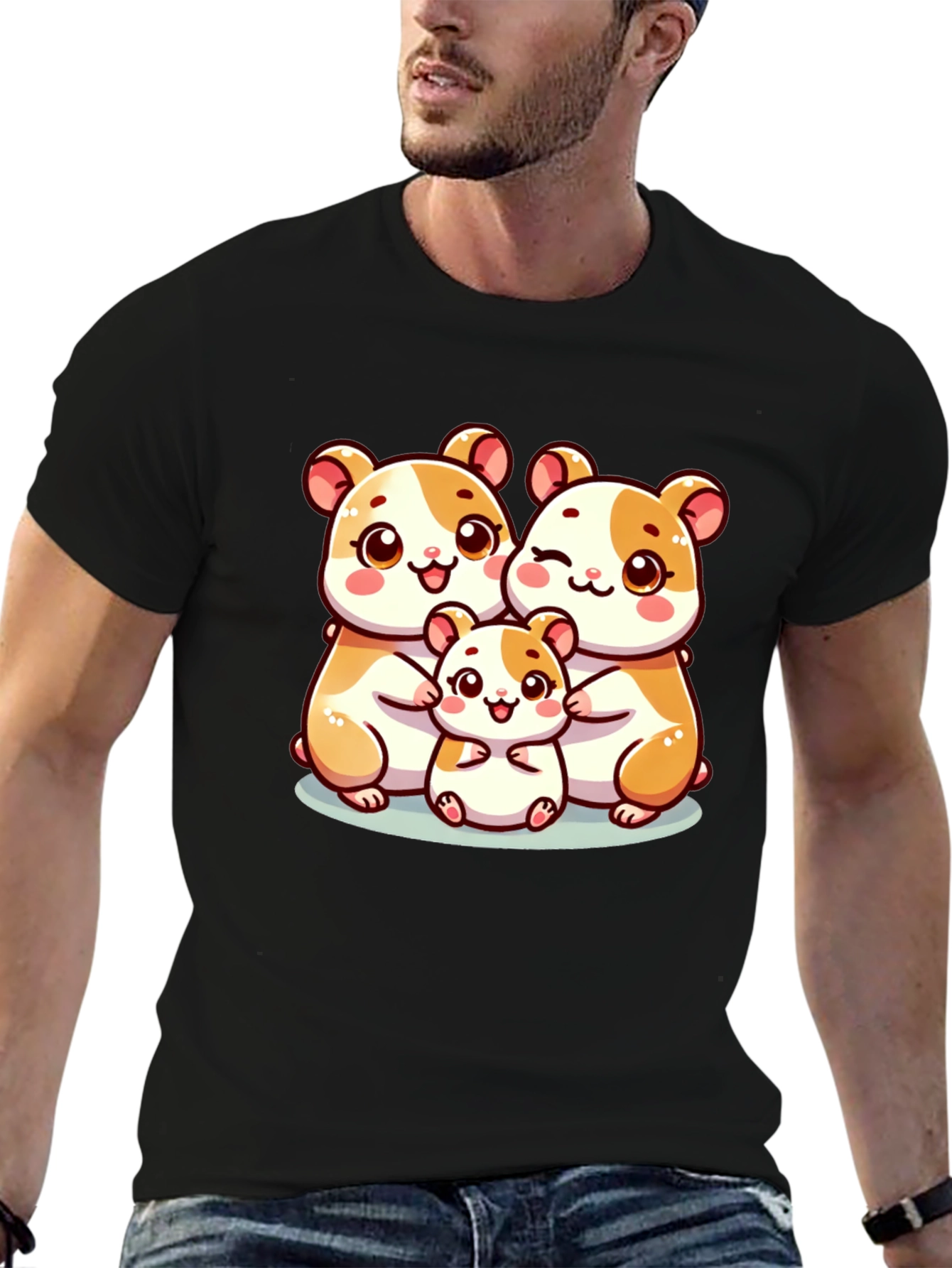 Cute Hamster Family Black T-Shirt