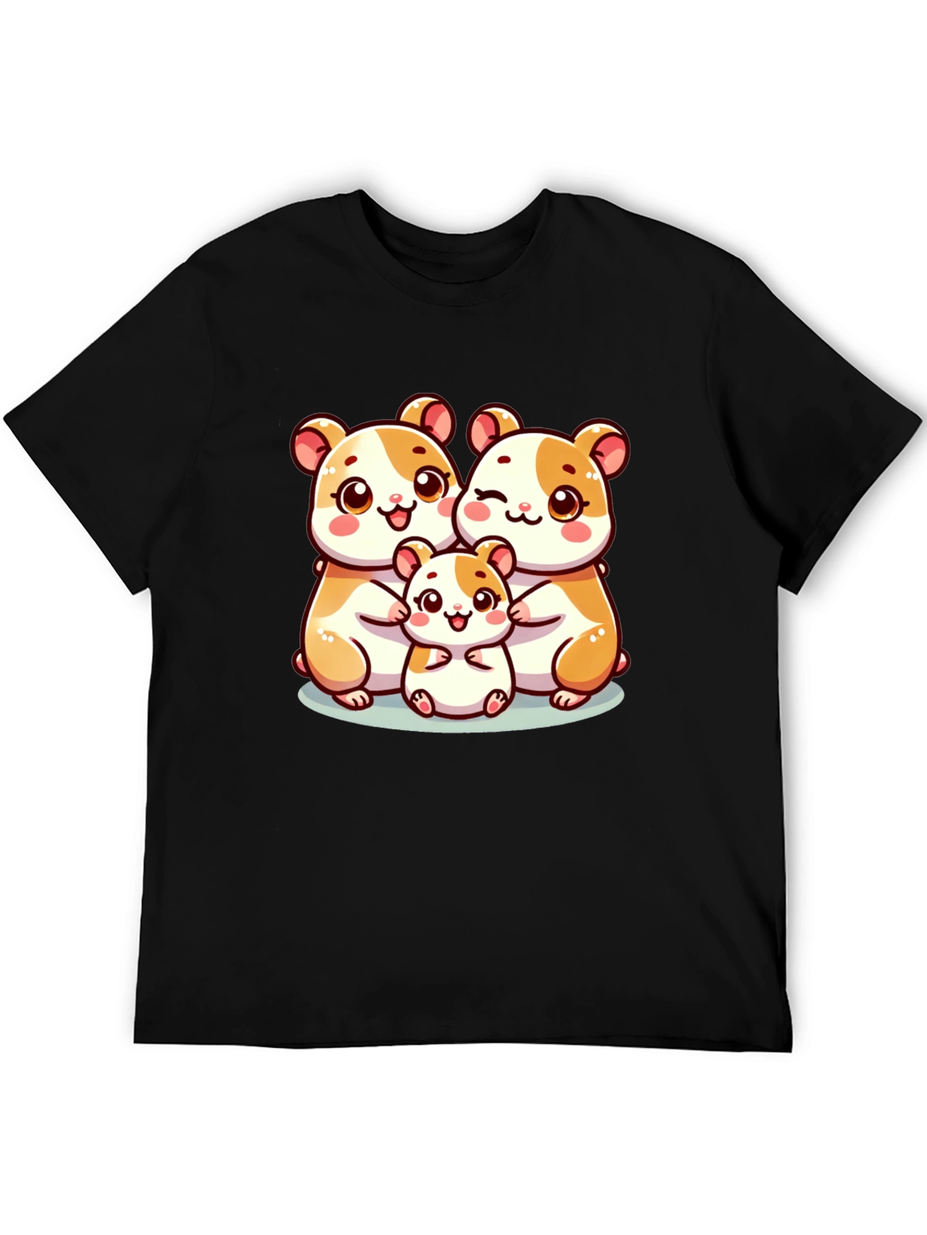 Cute Hamster Family Black T-Shirt