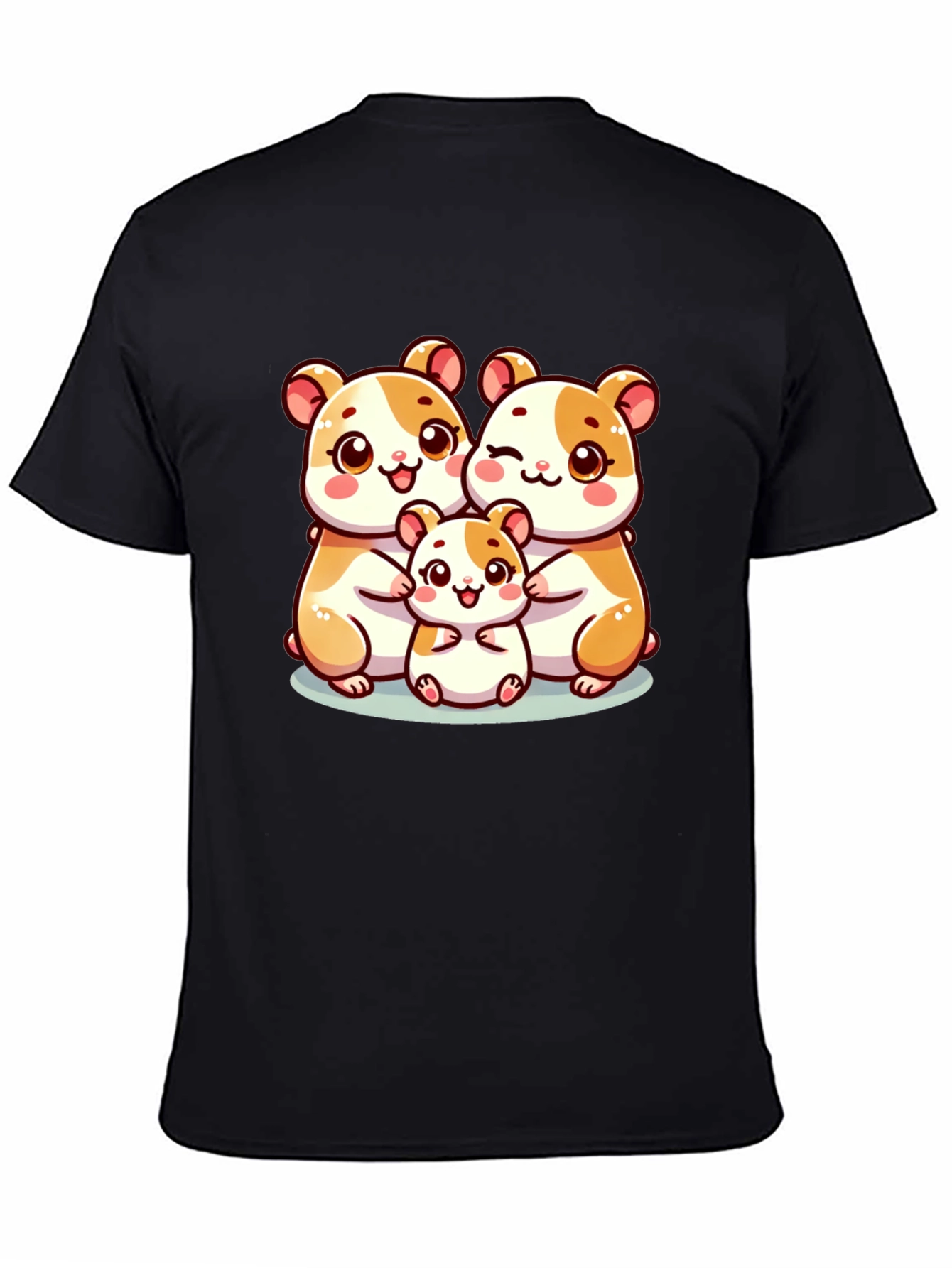 Cute Hamster Family Black T-Shirt