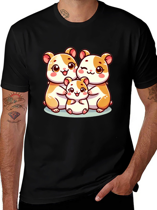 Cute Hamster Family Black T-Shirt