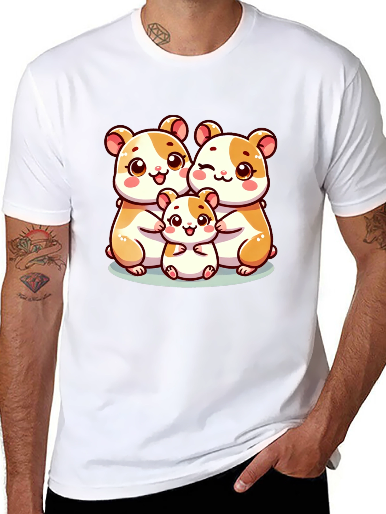 Cute Hamster Family Black T-Shirt