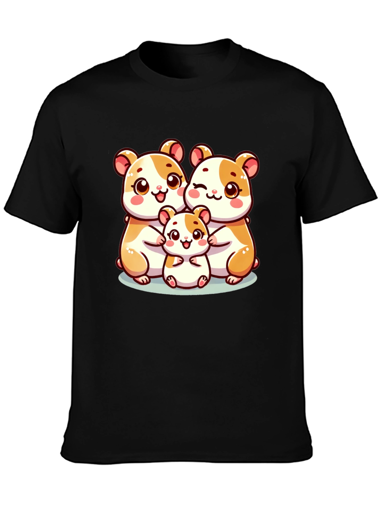 Cute Hamster Family Black T-Shirt