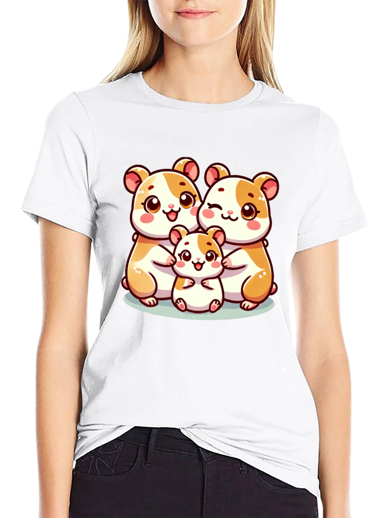 Cute Hamster Family Black T-Shirt