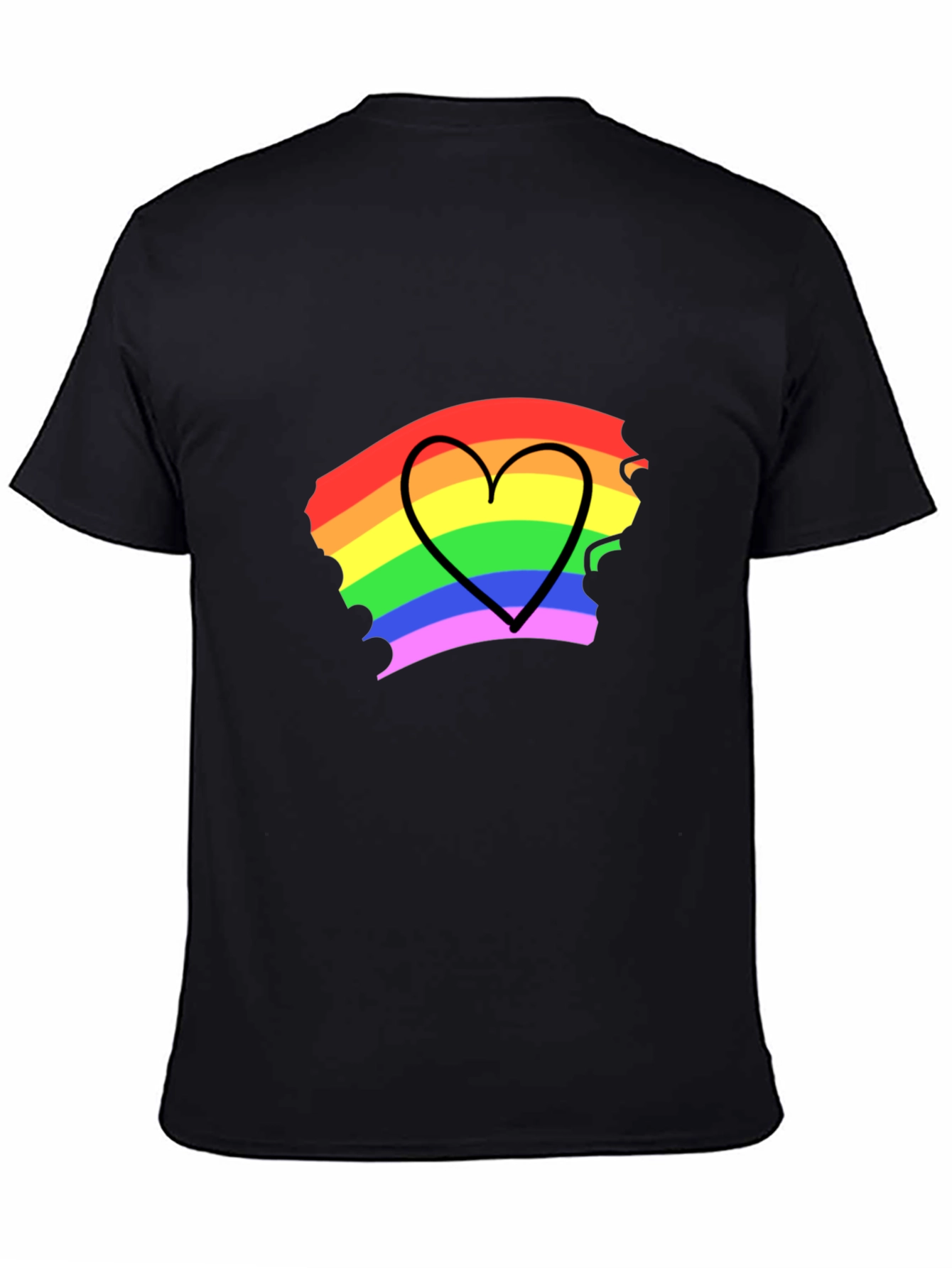 Rainbow Heart Pride T-Shirt - Black Cotton Blend