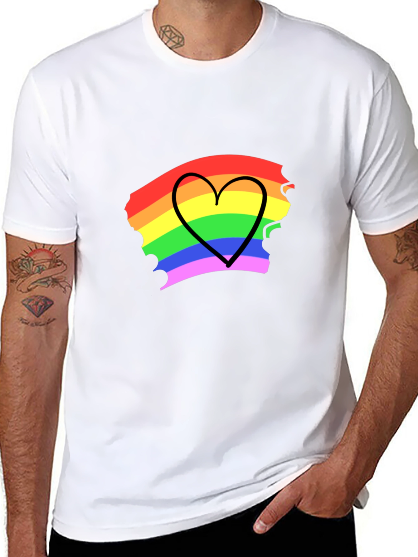 Rainbow Heart Pride T-Shirt - Black Cotton Blend