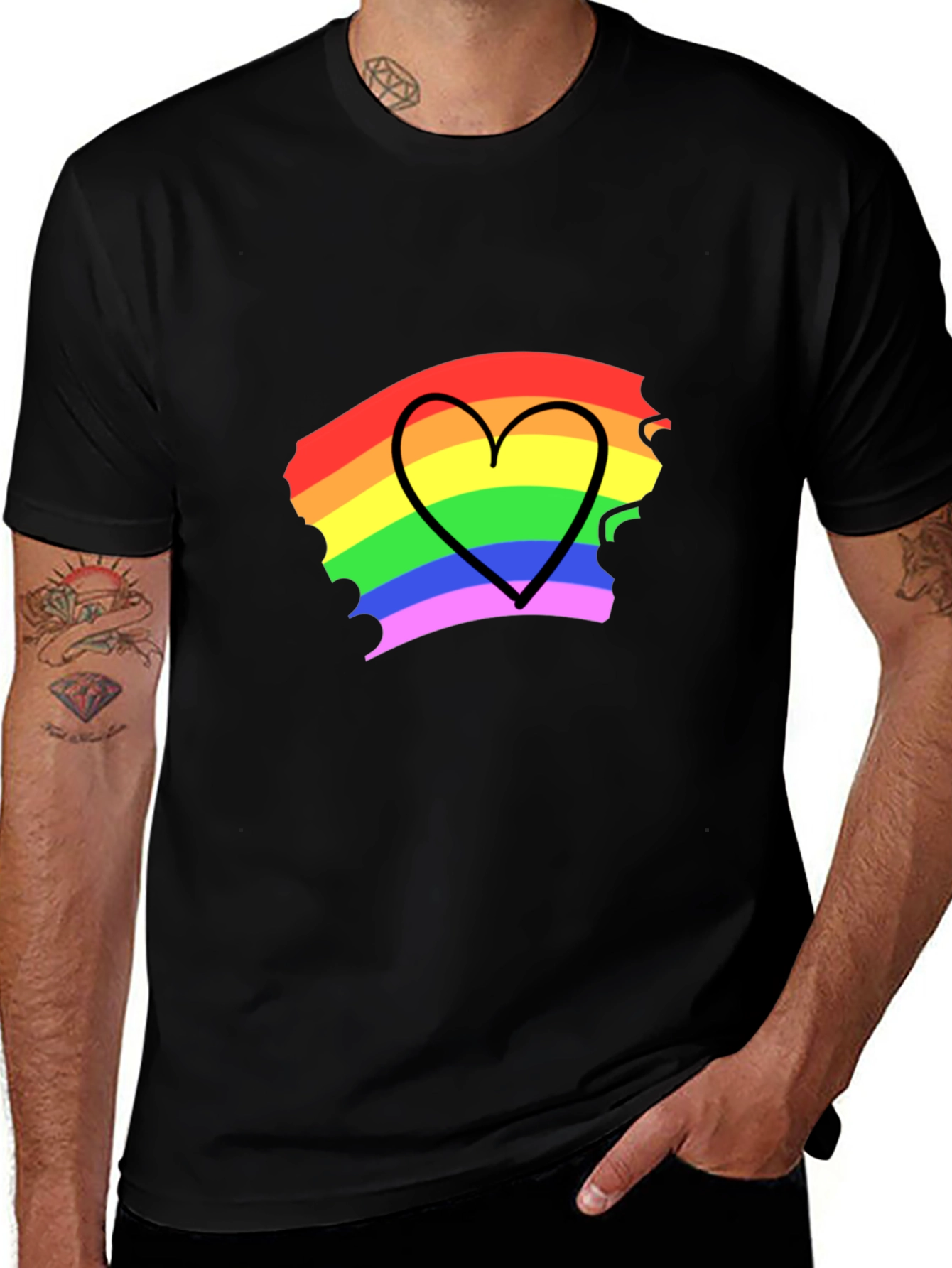 Rainbow Heart Pride T-Shirt - Black Cotton Blend