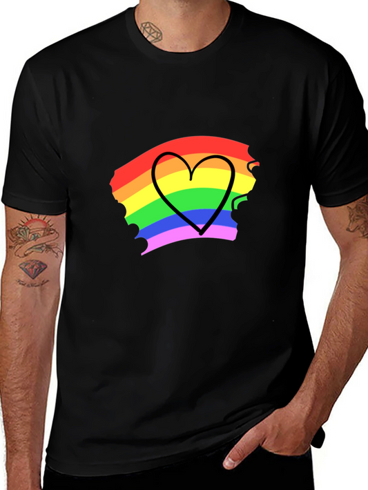 Rainbow Heart Pride T-Shirt - Black Cotton Blend