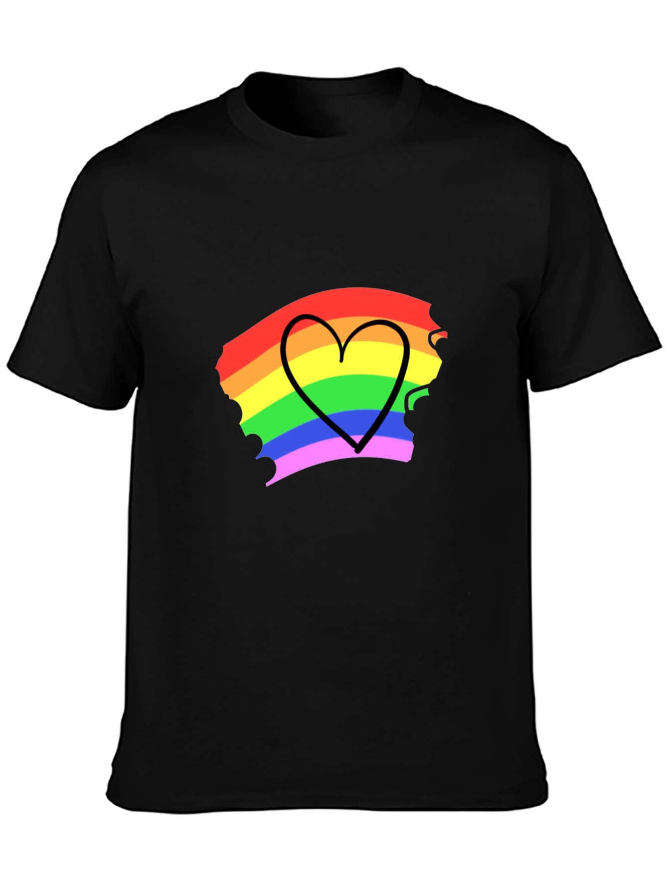 Rainbow Heart Pride T-Shirt - Black Cotton Blend