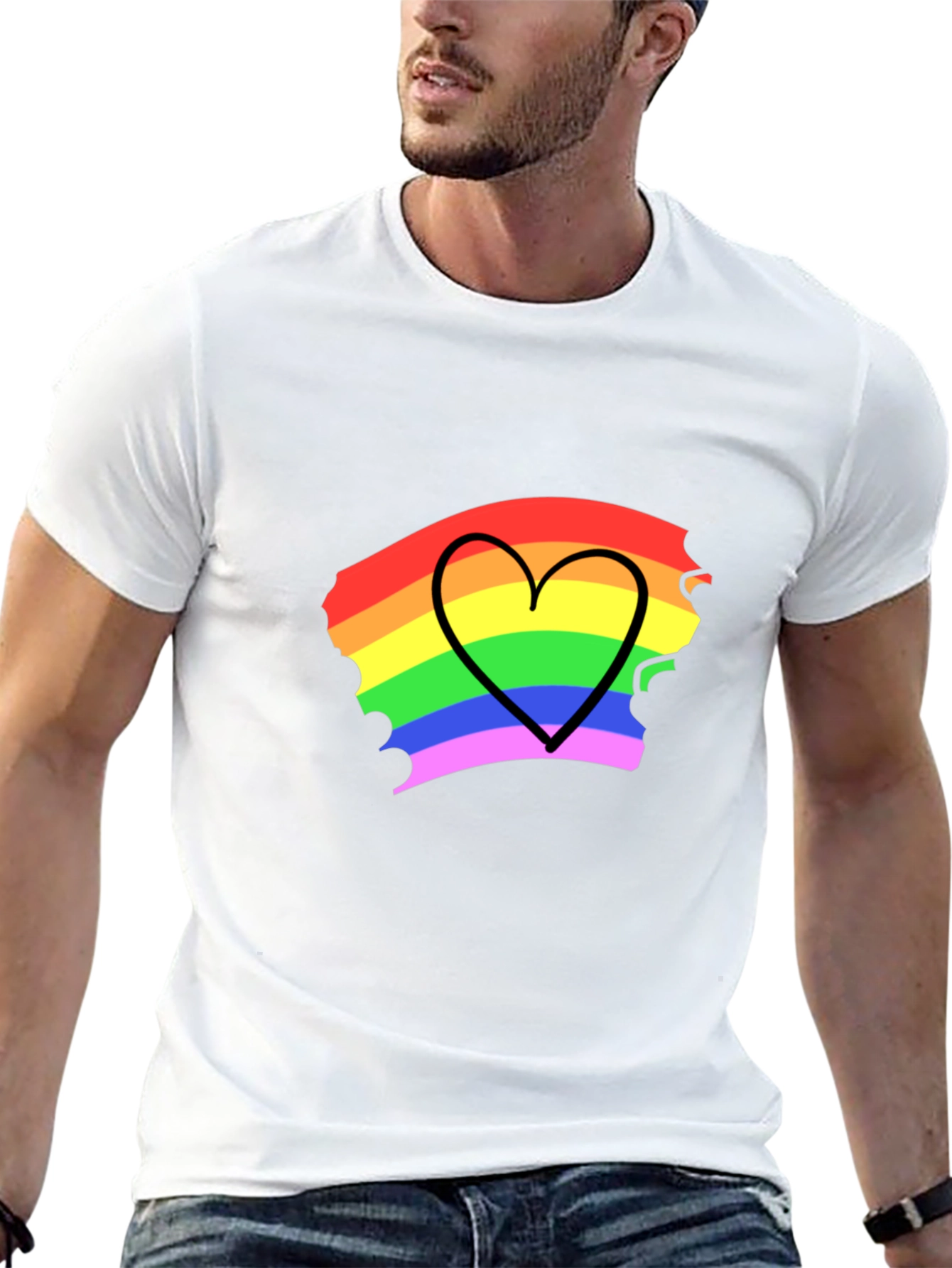 Rainbow Heart Pride T-Shirt - Black Cotton Blend