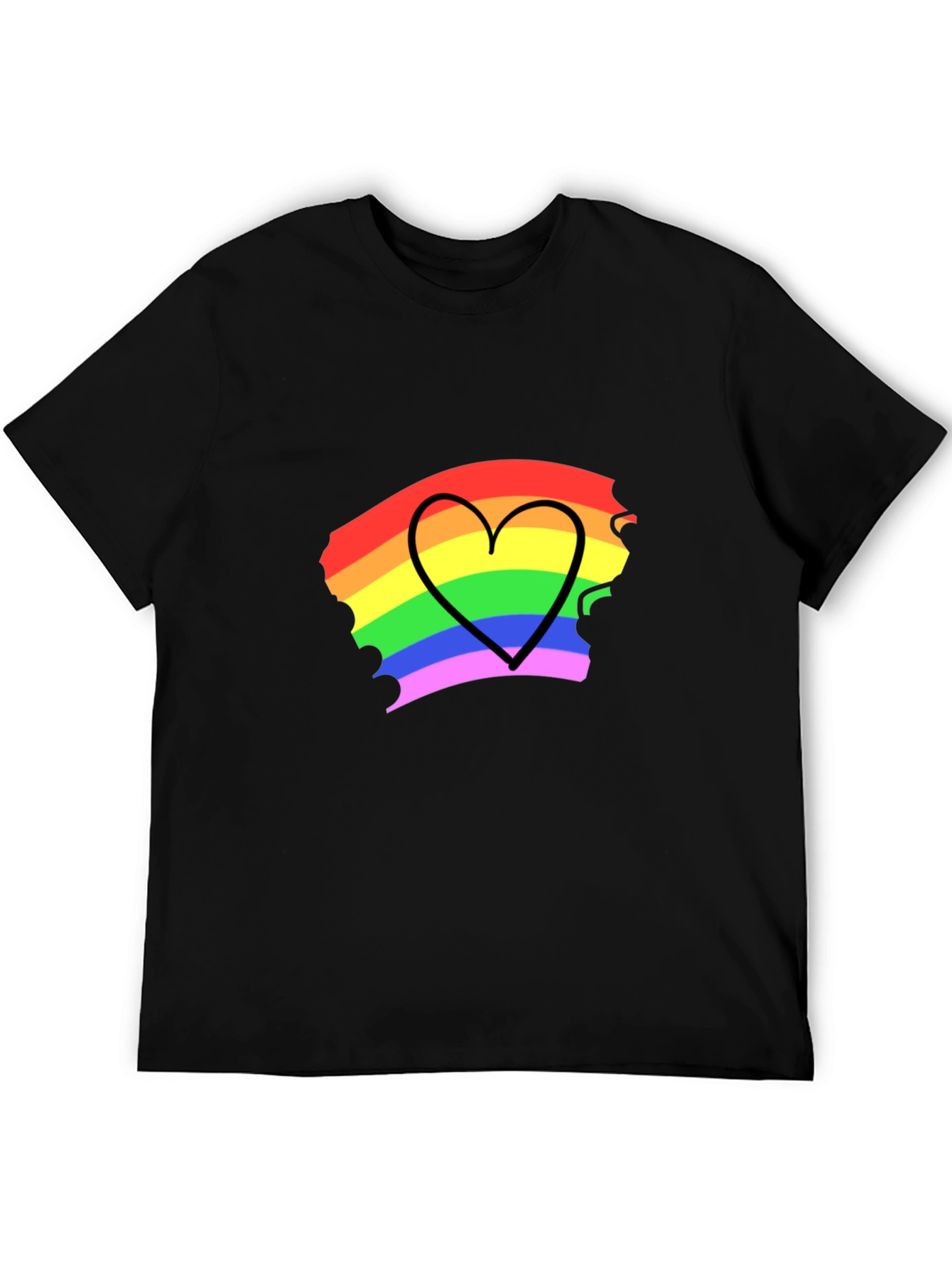 Rainbow Heart Pride T-Shirt - Black Cotton Blend