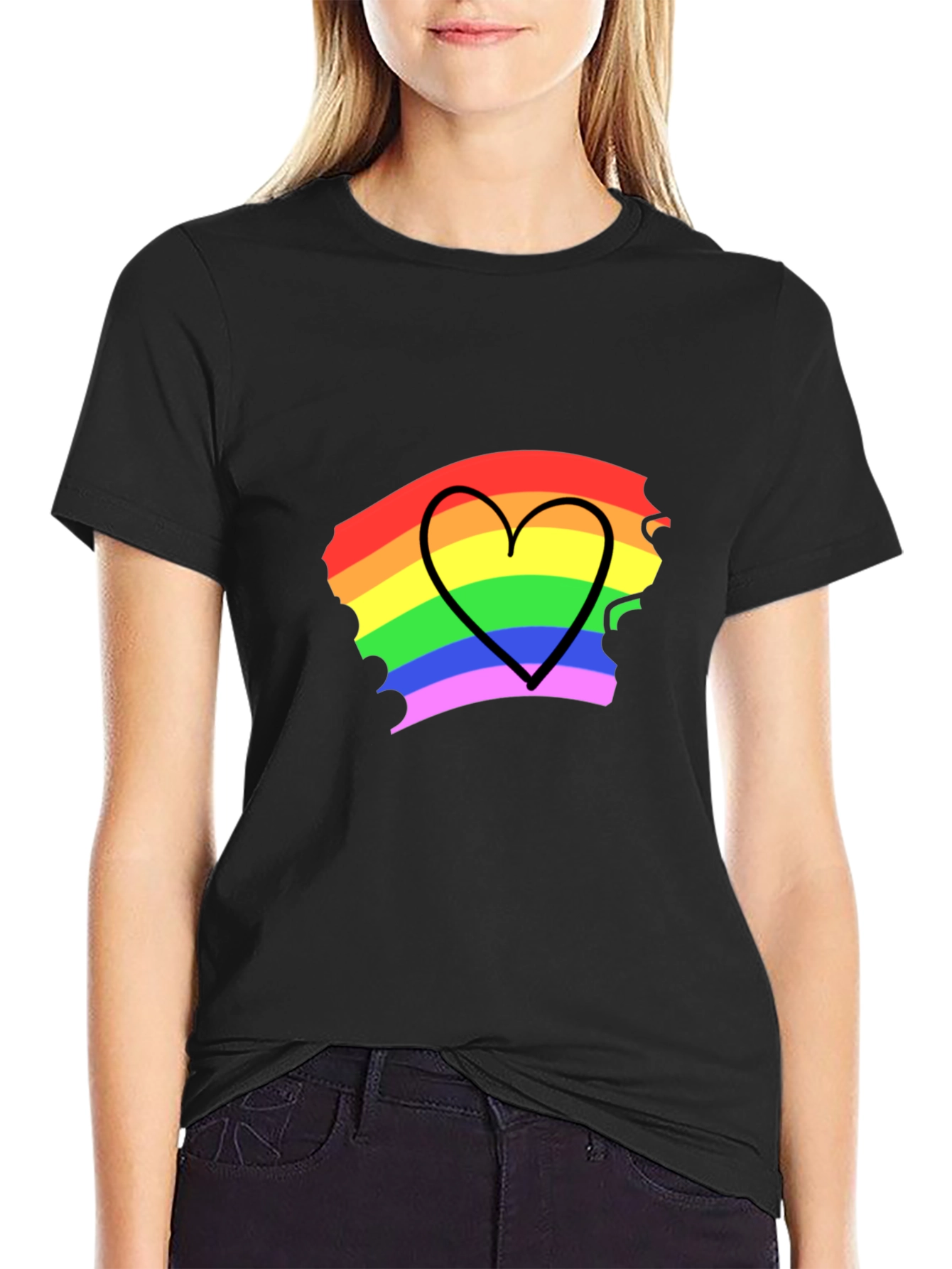 Rainbow Heart Pride T-Shirt - Black Cotton Blend