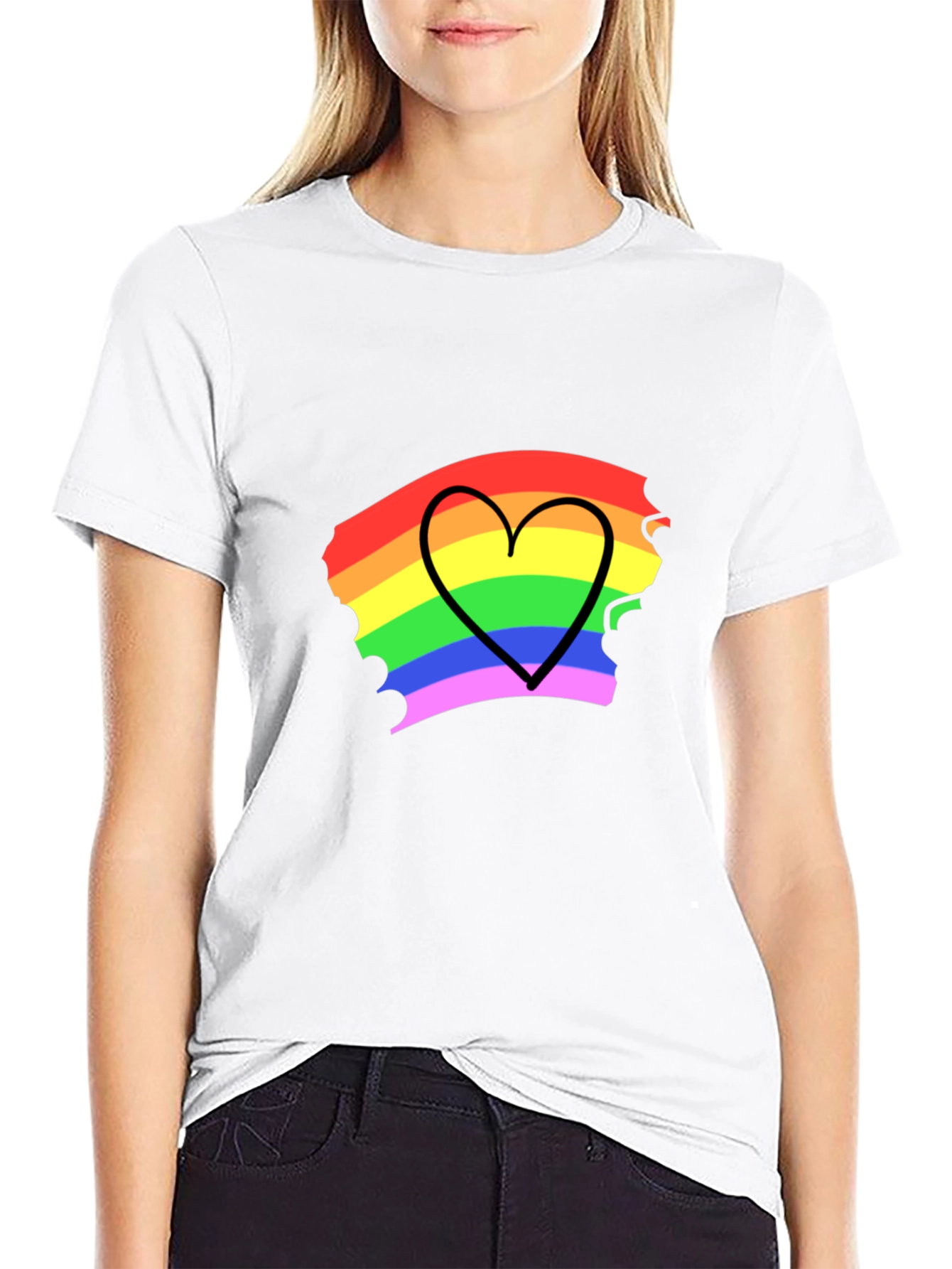 Rainbow Heart Pride T-Shirt - Black Cotton Blend