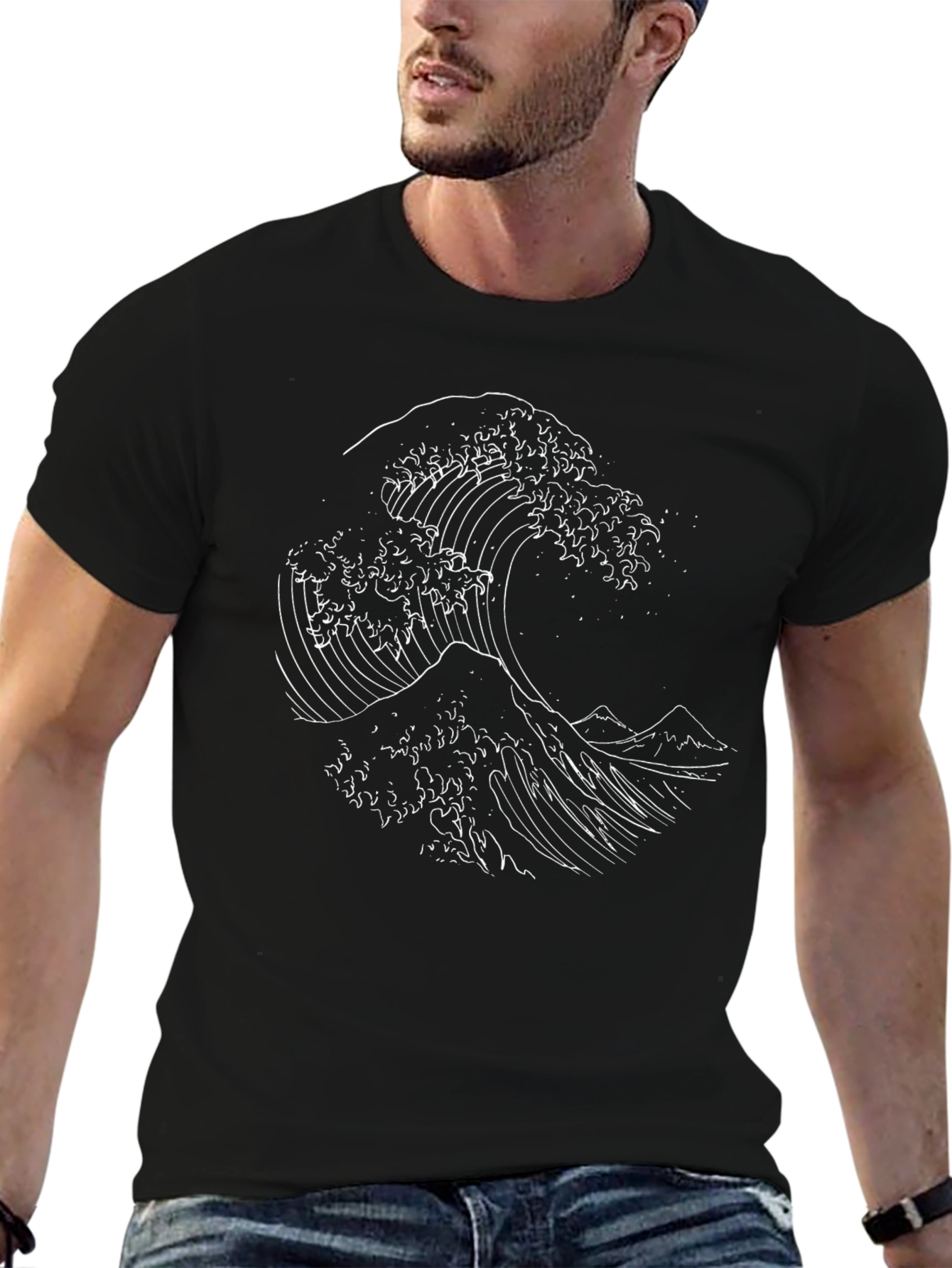 Great Wave Graphic Tee - Black Cotton Shirt