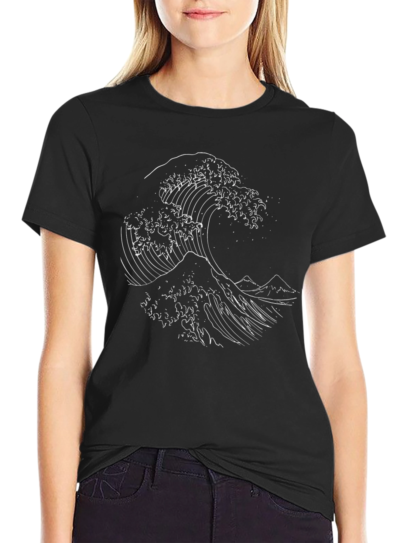 Great Wave Graphic Tee - Black Cotton Shirt
