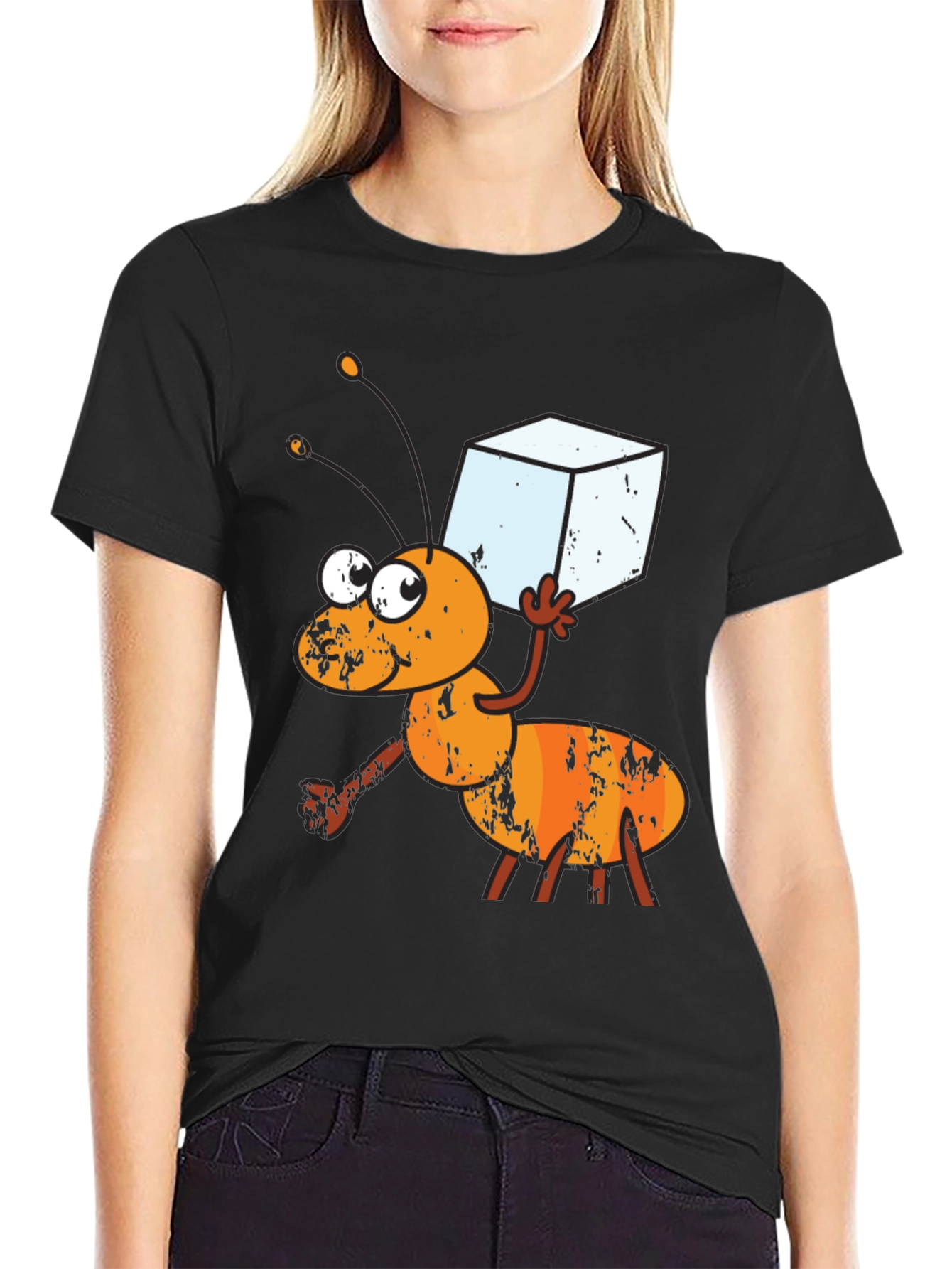 Ant Carrying Sugar Cube Graphic T-Shirt