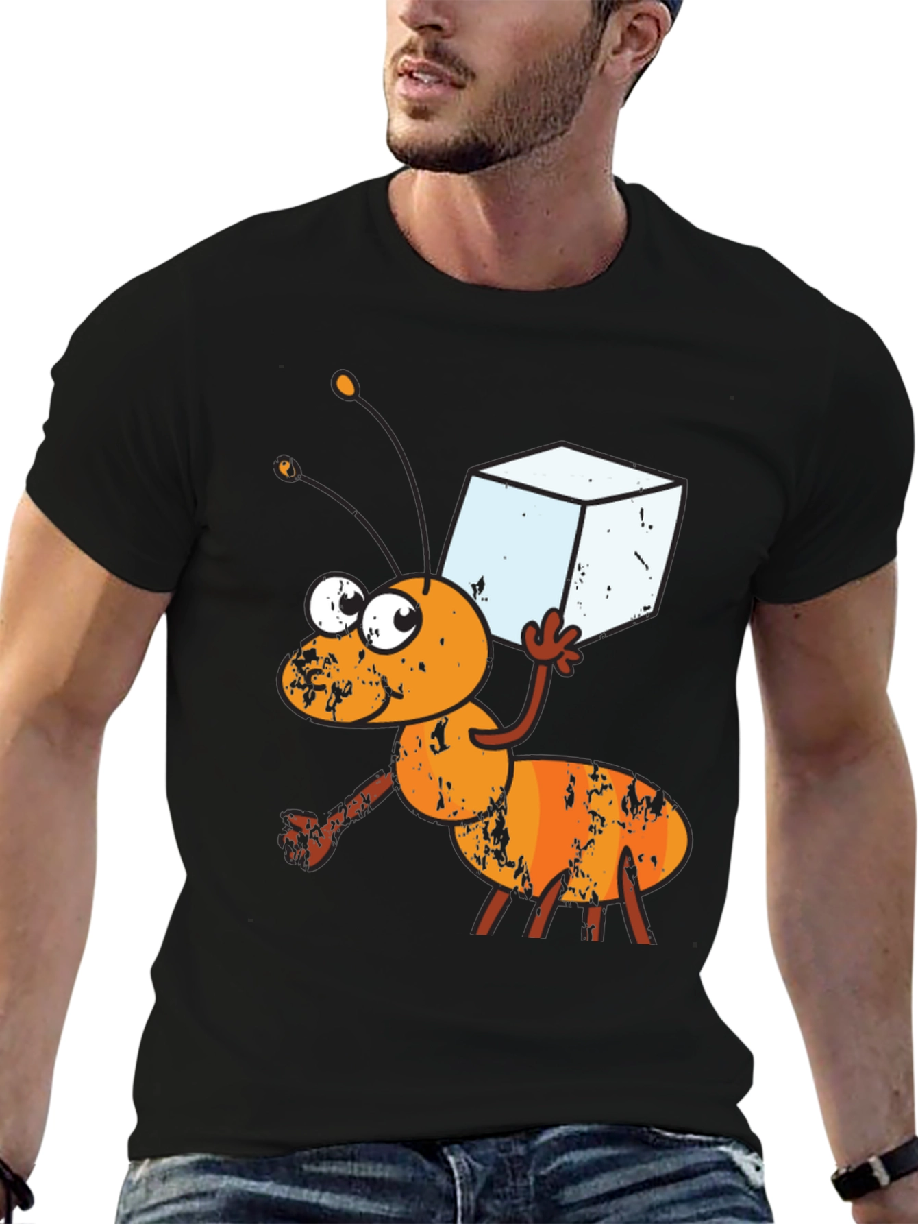 Ant Carrying Sugar Cube Graphic T-Shirt
