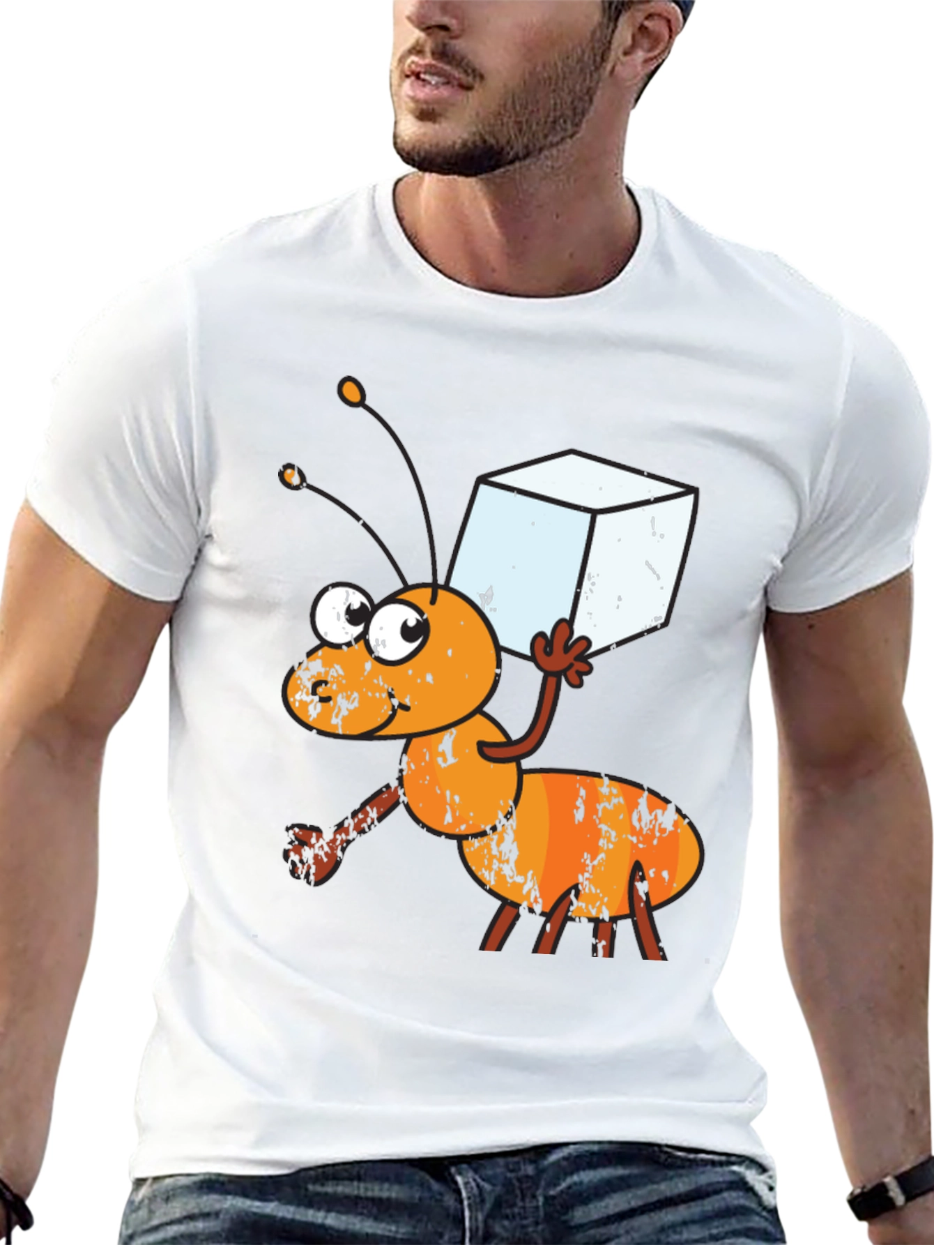 Ant Carrying Sugar Cube Graphic T-Shirt