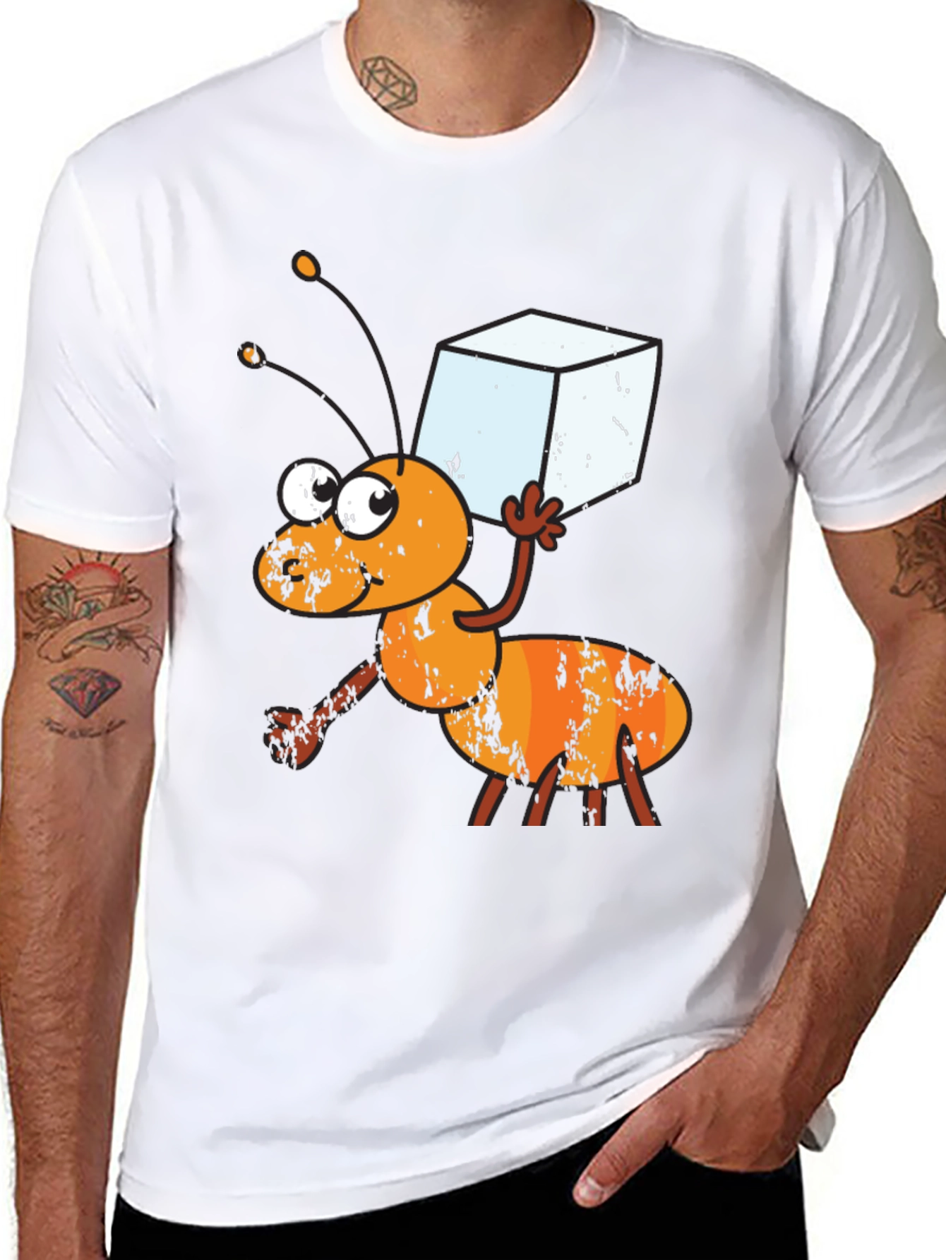 Ant Carrying Sugar Cube Graphic T-Shirt