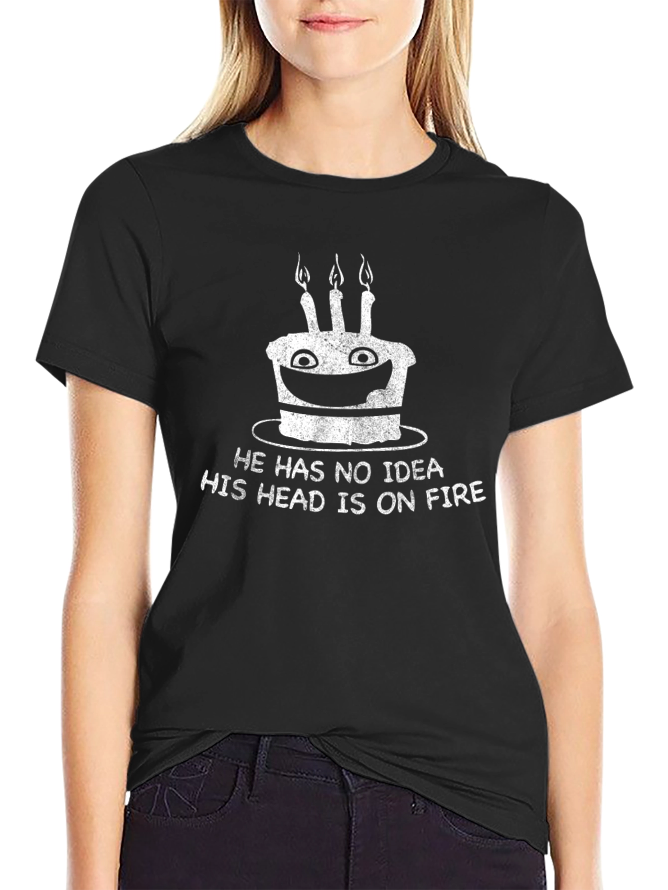 Funny Birthday Cake Head On Fire Graphic T-Shirt