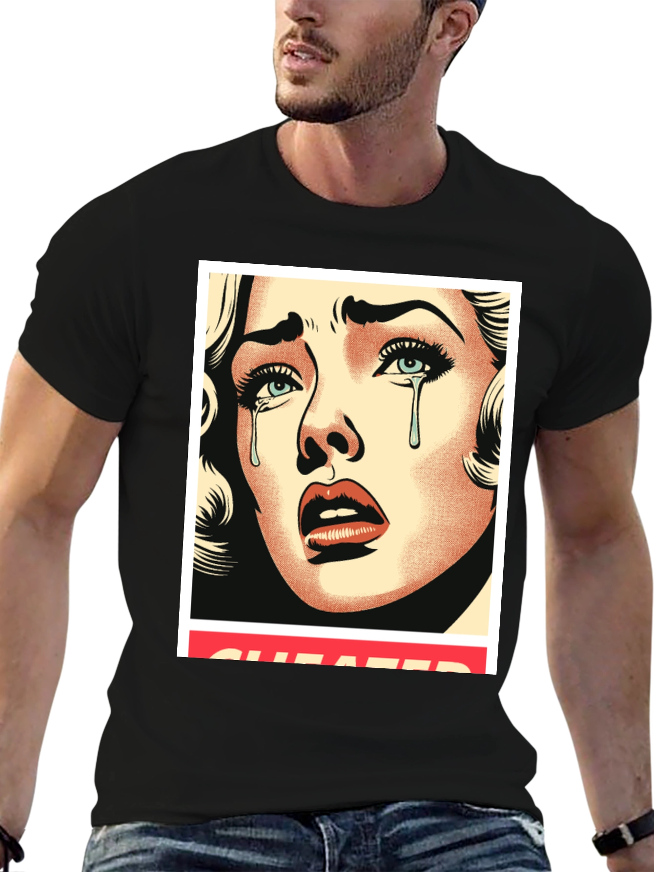 Cheated Pop Art Graphic Black Tee