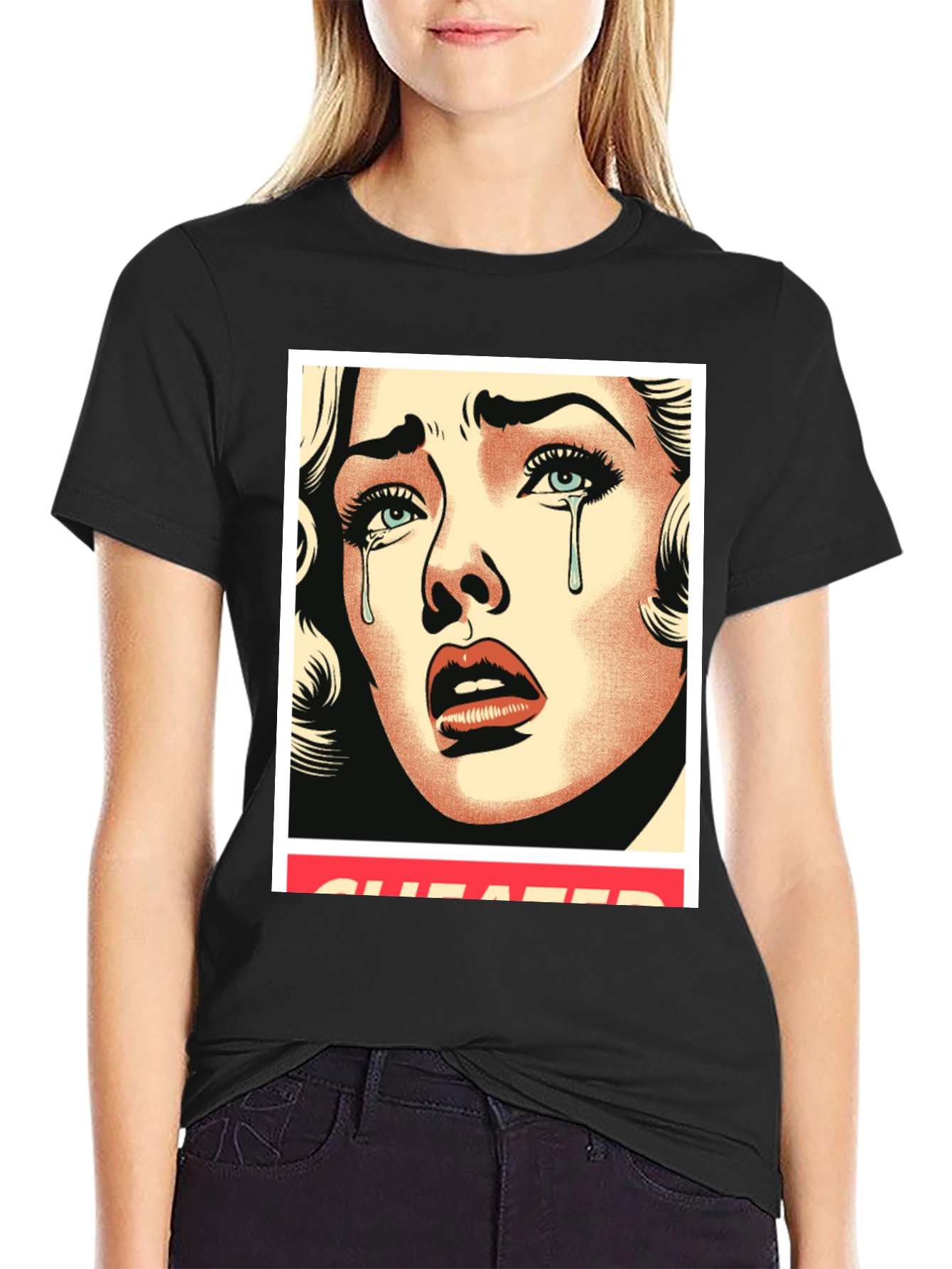 Cheated Pop Art Graphic Black Tee