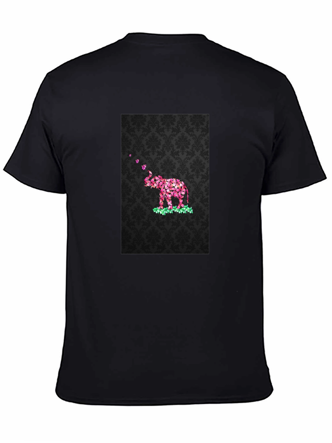 Floral Elephant Graphic Print Black T-Shirt