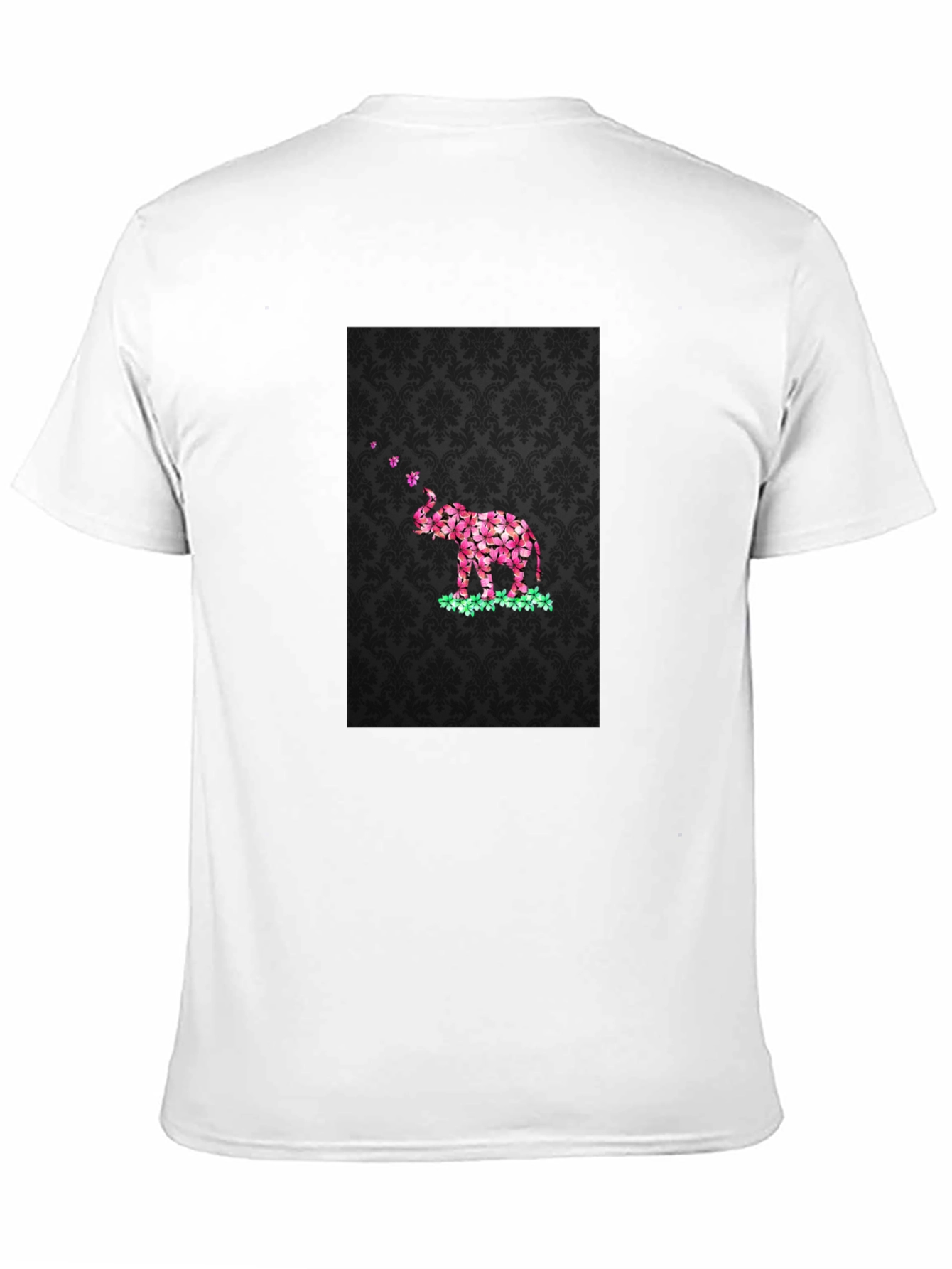 Floral Elephant Graphic Print Black T-Shirt
