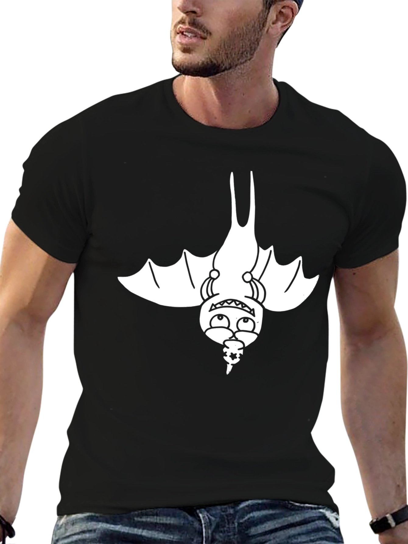 Cartoon Bat Graphic Black T-Shirt