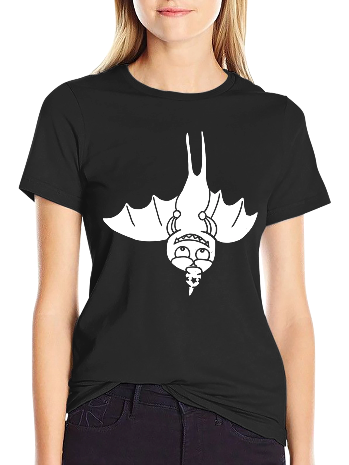 Cartoon Bat Graphic Black T-Shirt