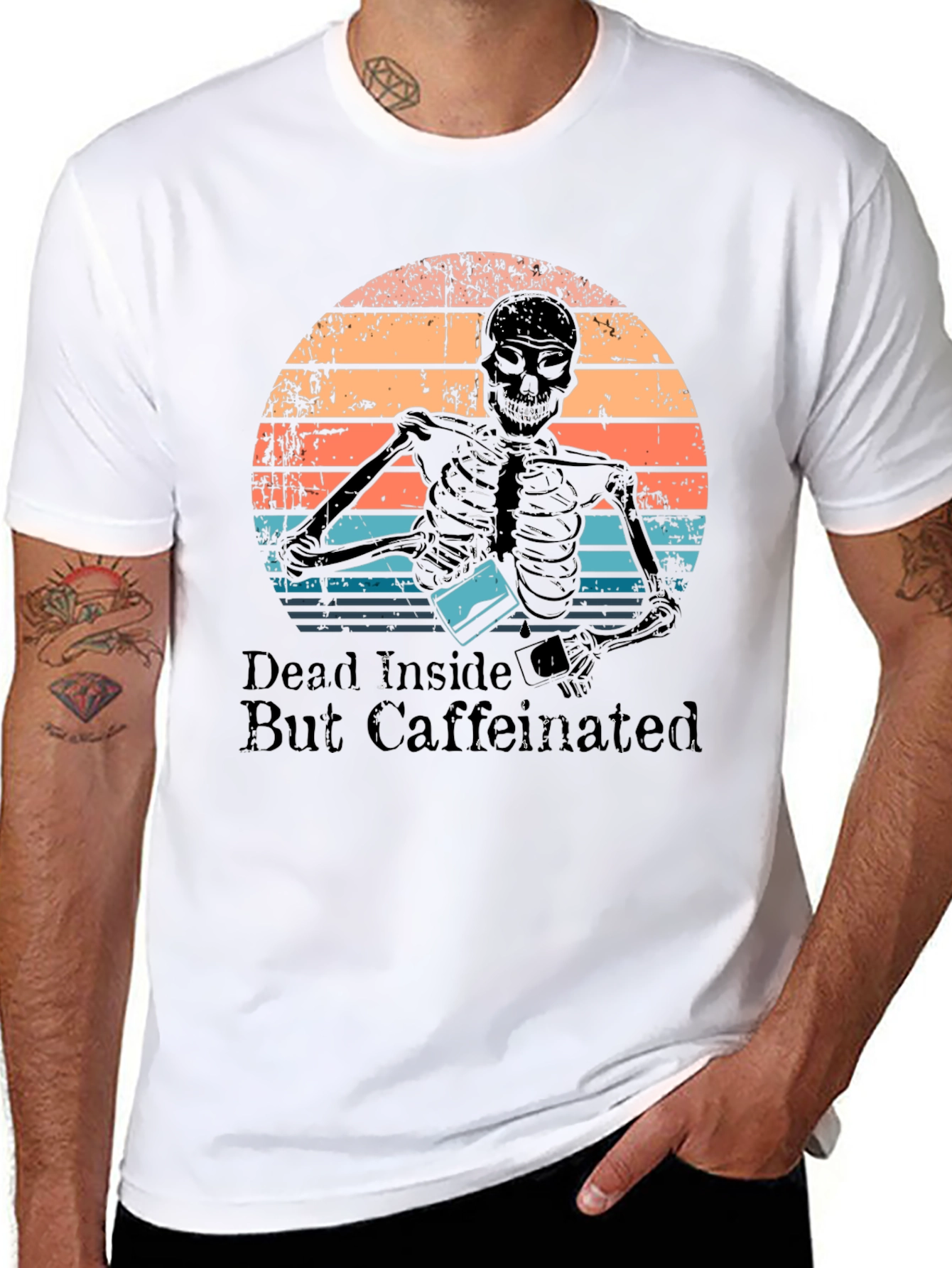 Dead Inside But Caffeinated T-Shirt Skeleton Design