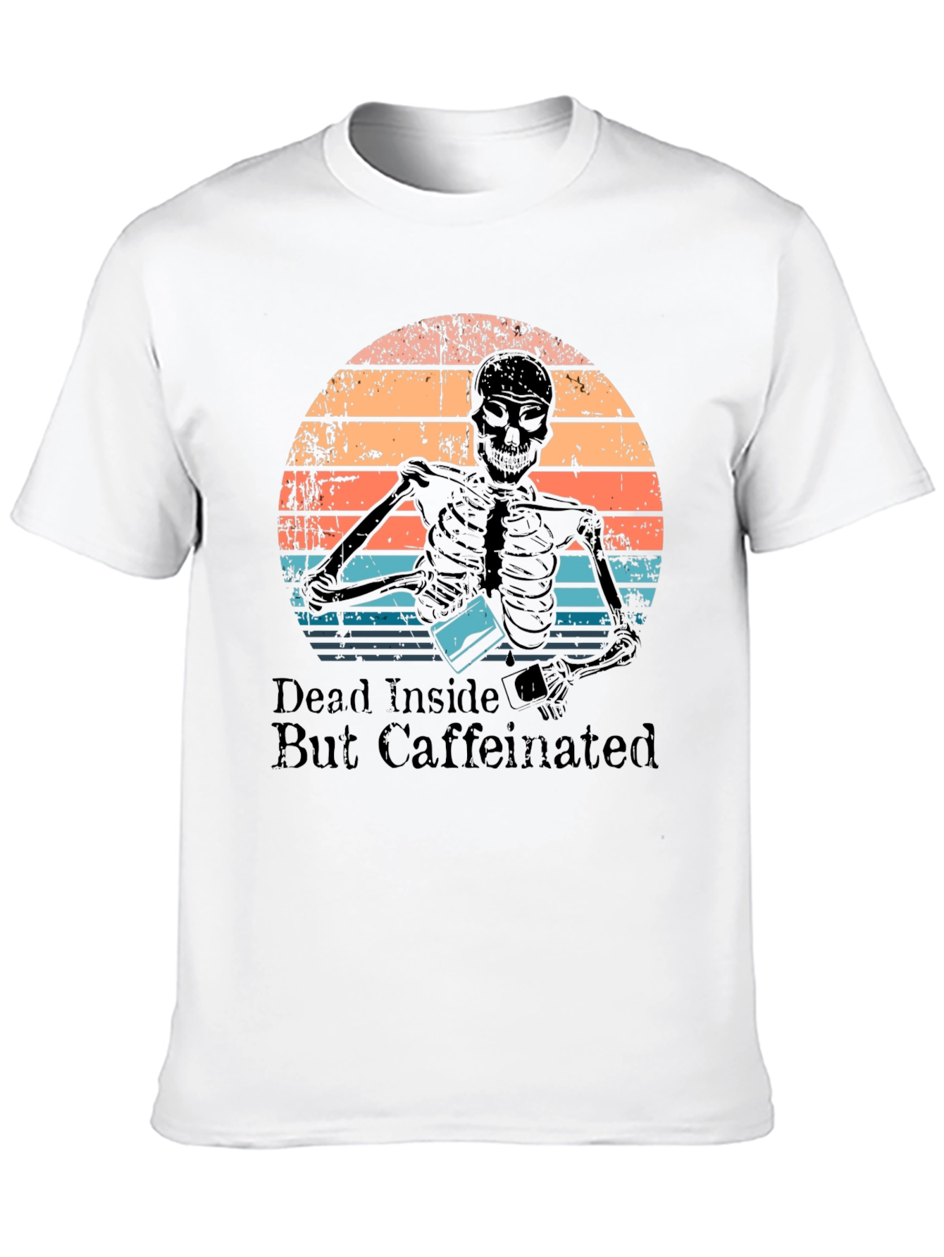 Dead Inside But Caffeinated T-Shirt Skeleton Design