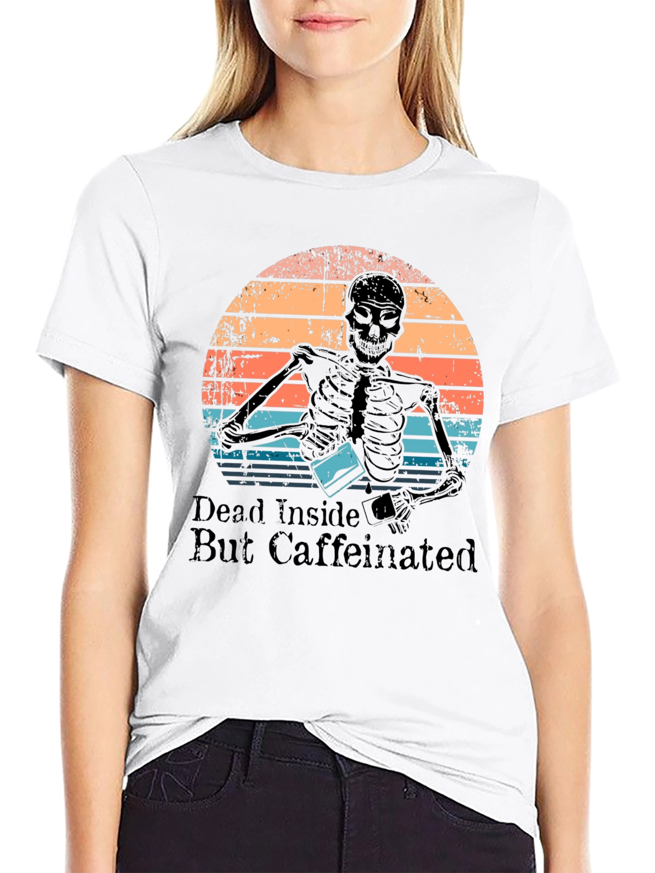 Dead Inside But Caffeinated T-Shirt Skeleton Design