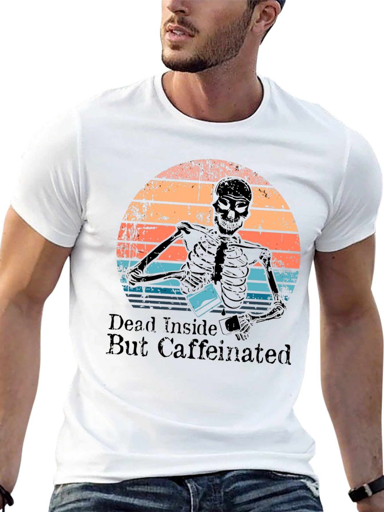 Dead Inside But Caffeinated T-Shirt Skeleton Design