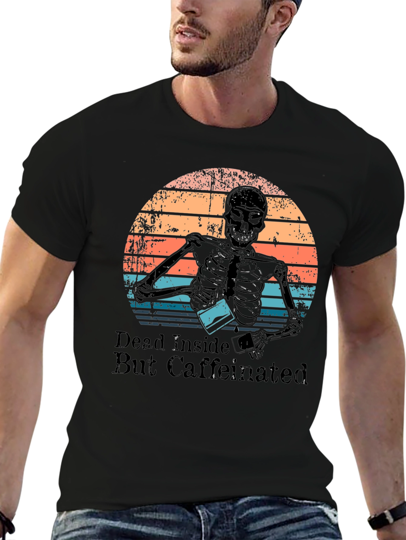 Dead Inside But Caffeinated T-Shirt Skeleton Design