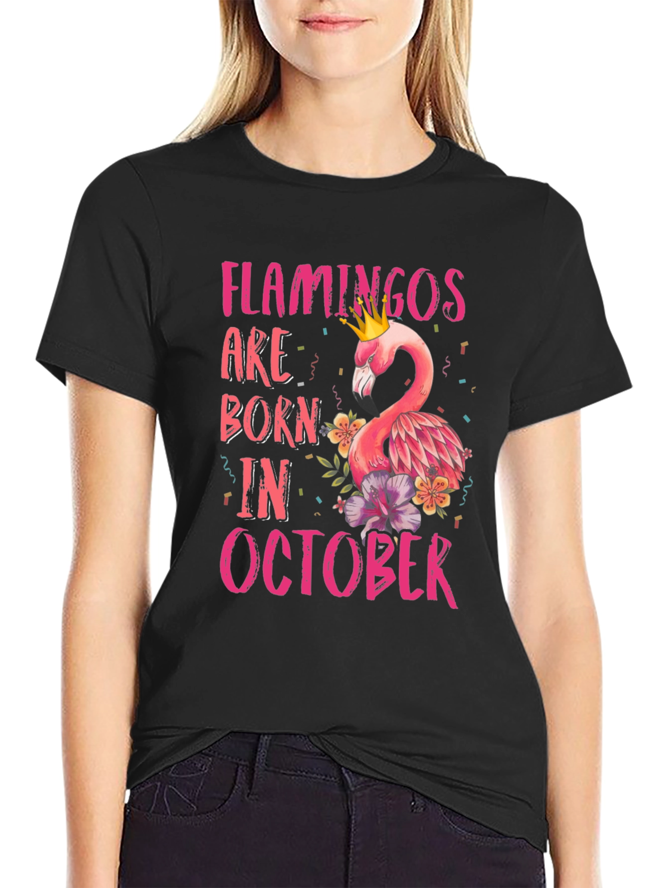 Flamingos Born in October T-Shirt