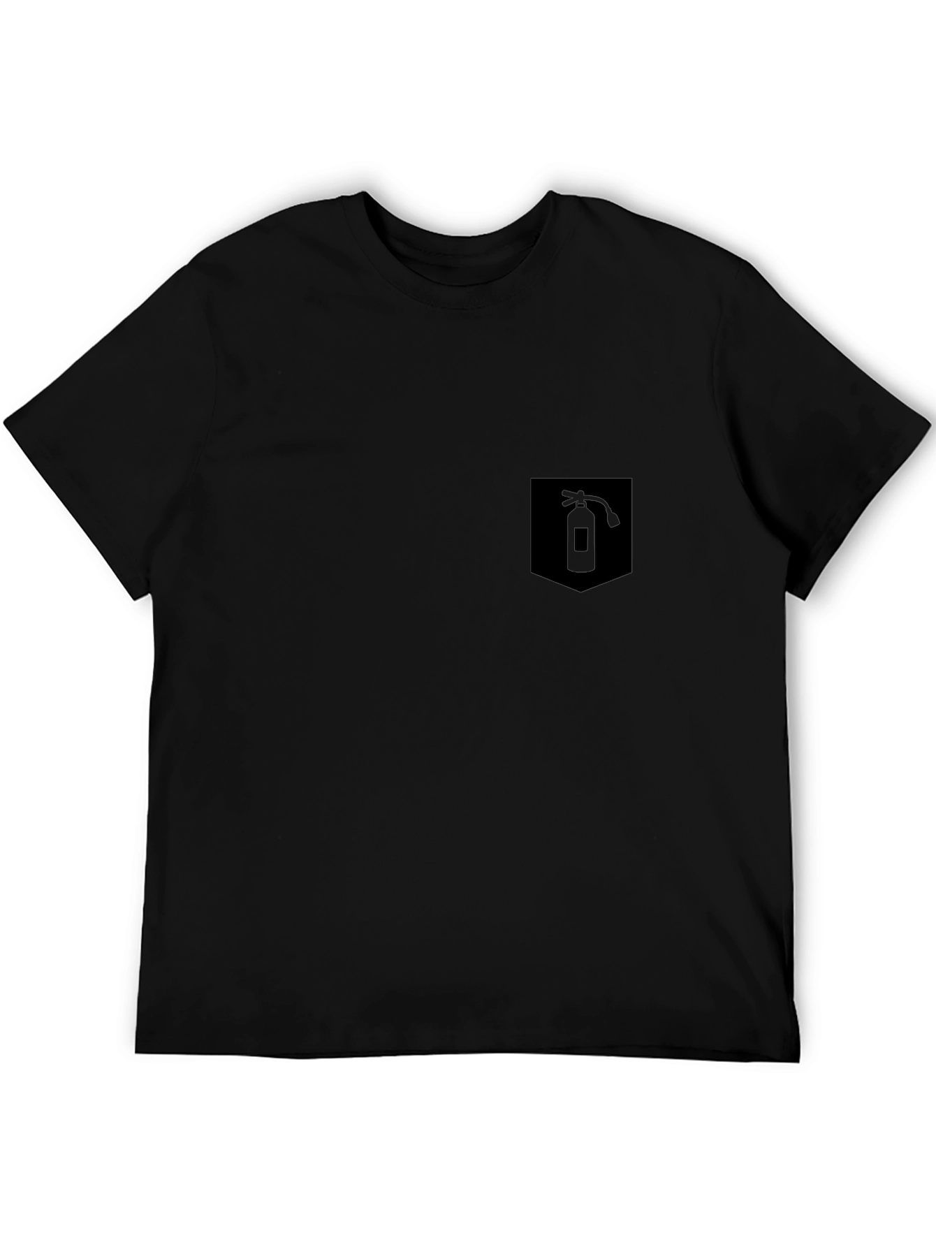 Mens Black T-Shirt w/ Fire Extinguisher Pocket Graphic